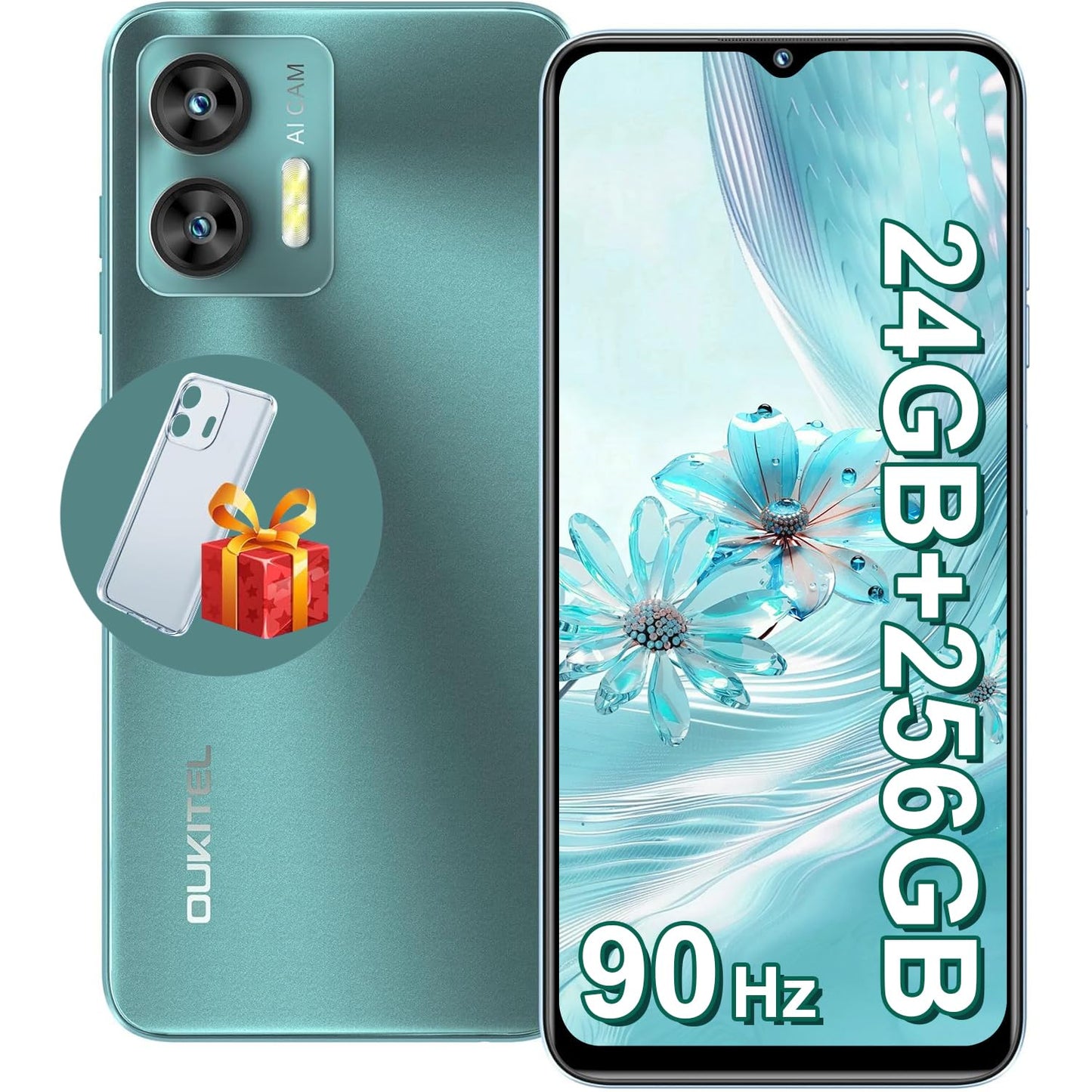 OUKITEL C36 Smartphone, Unlocked Cell Phone Canada, Android 14 Phone, 16GB+256GB/TF 2TB Expandable, 6.56'' HD+ Large Screen, 90Hz, 5150mAh Phone, 4G Sim 3 Card, Fingerprint/Face Unlock Telephone, GPS