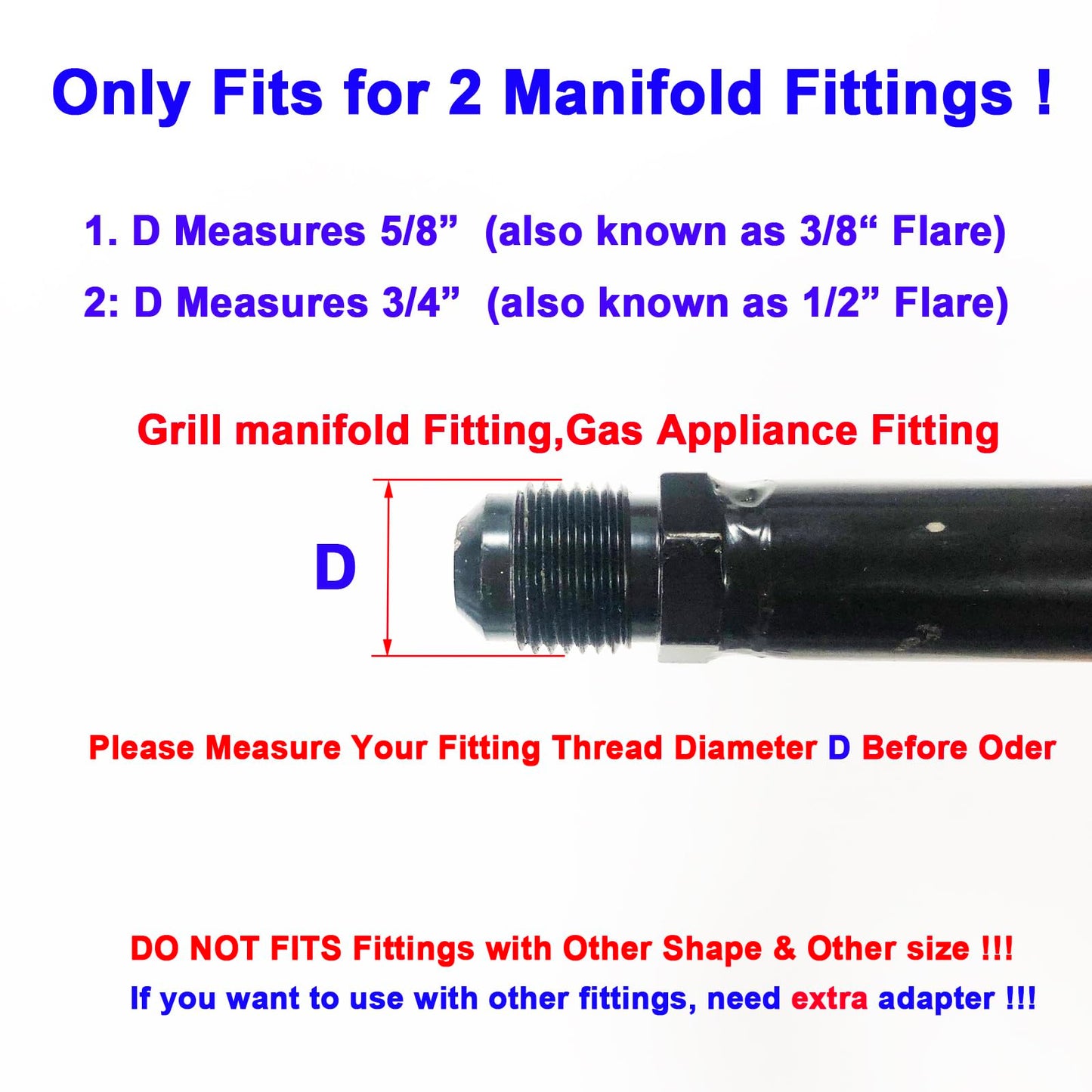 10 Feet 1/2 ID Natural Gas Hose Conversion Kit, Propane Gas Grill Quick Connect/Disconnect Hose Assembly with Adapter 1/2" Flare To 3/8" Female Flare(Measures 5/8" ) for Outdoor NG/Propane Appliance