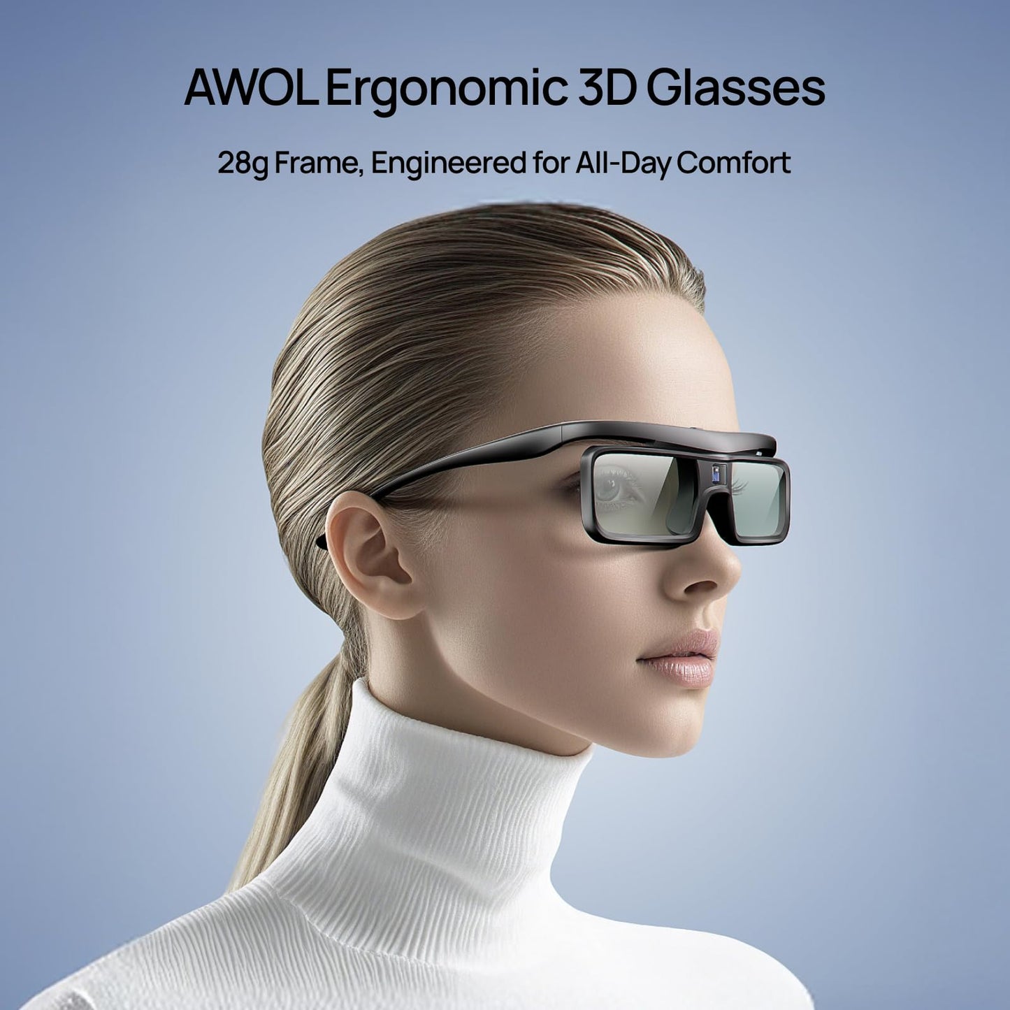AWOL VISION DLP Link 3D Glasses, Rechargeable Active Shutter Eyewear compatiable with AWOL VISION LTV-2500, LTV-3500, Vanish TV & Other DLP-Link 3D projectors (2 Packs)