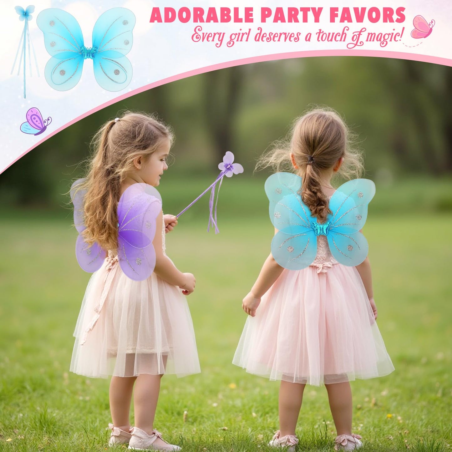 kilofly 8 Sets Angel Butterfly Wings Fairy Wands Princess Dress Up Costume