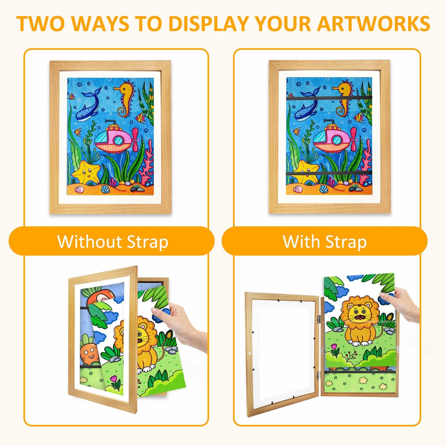 CLFCZYCXD 2 Pack Kids Artwork Picture Frames 8.5 x11 Changeable Front Opening Child Artwork Display Storage Frame on the Wall for Kids Drawings,Children Art Projects, Schoolwork, Home or Office (Wood)