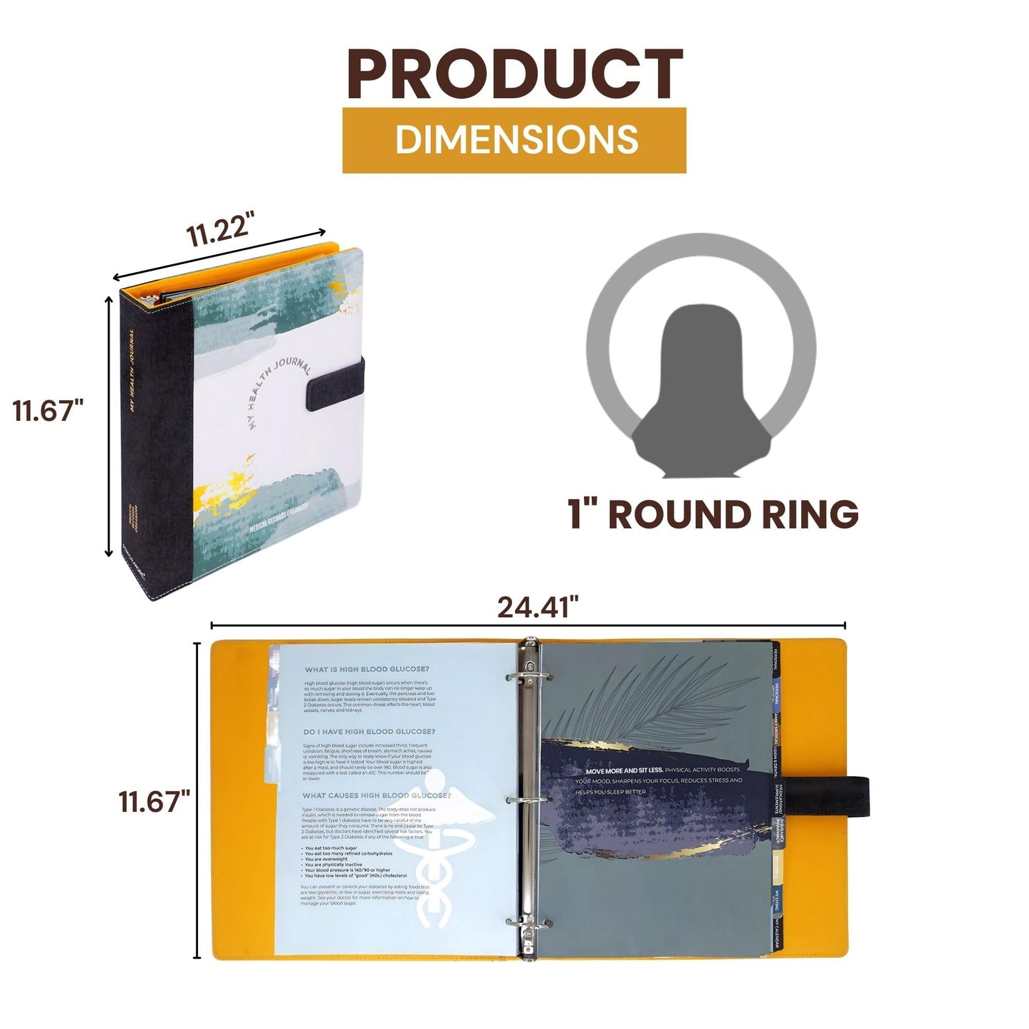 Performore My Health Journal Medical Records Organizer, Professionally Printed Tabs in a 3-Ring Binder, Medical Record Book for Patients, Caregivers and Family