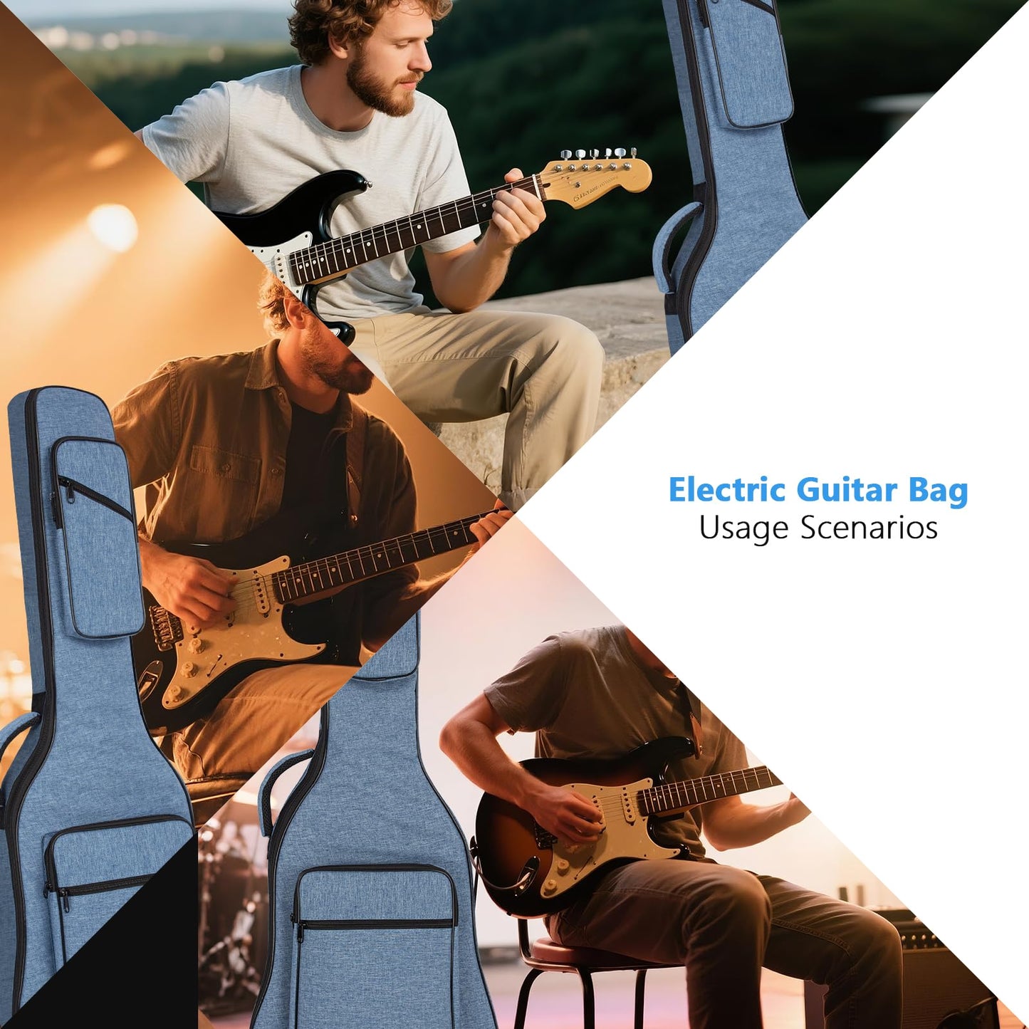 0.4in Thick Padding Backpack Soft Electric Guitar Gig Bag Padded Guitar Case Adjustable Shoulder Strap Gig Bag with Back Hanger Loop Electric Guitar Case (Multiple Pockets Blue)