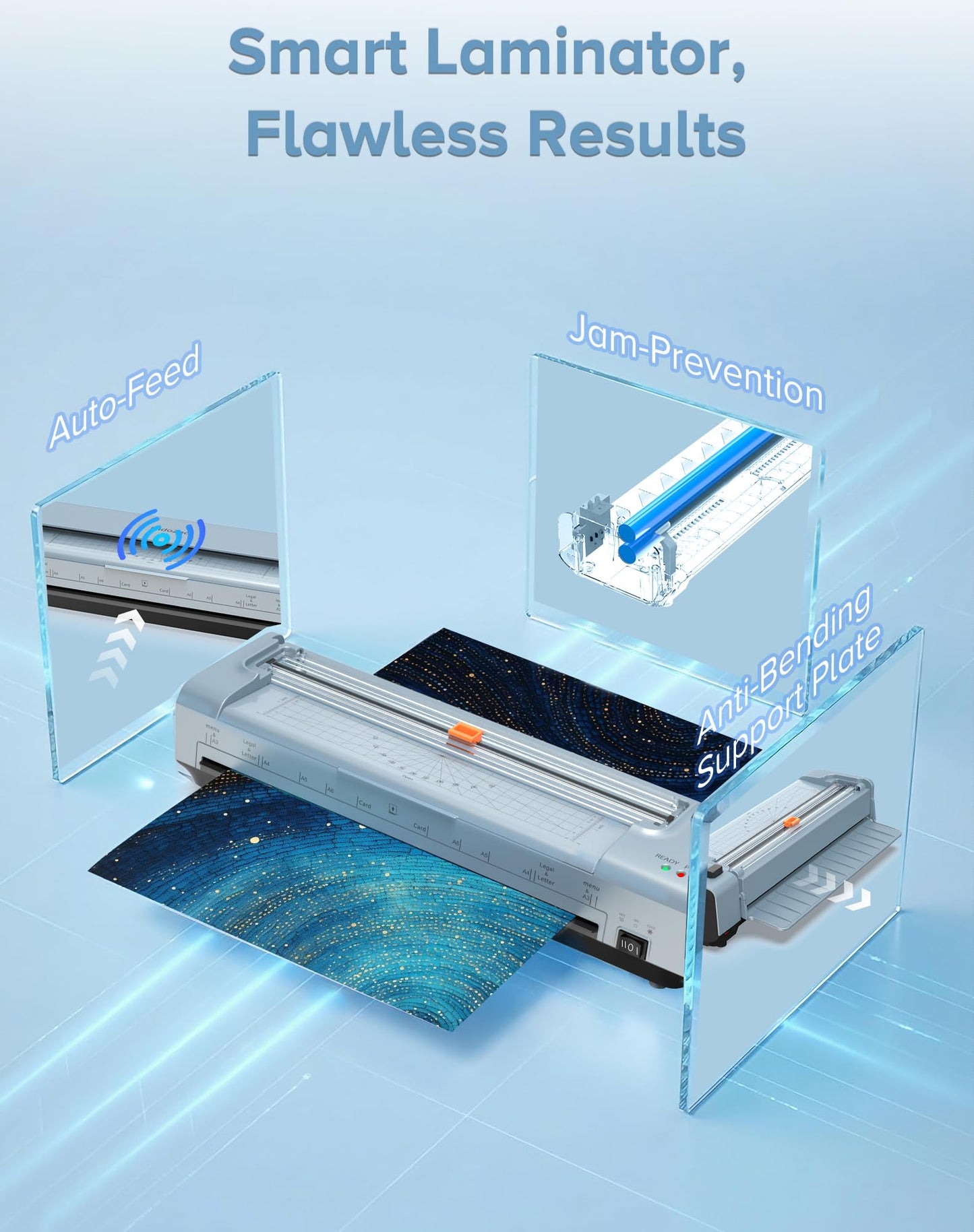 13 Inch Laminator Machine, 11 x 17 Auto Feed Thermal & Cold Laminating Machine with 20 Sheets, Cutter & Corner Rounder for Photos, Letter to Legal, Home Office School, Personal & Commercial (Blue)