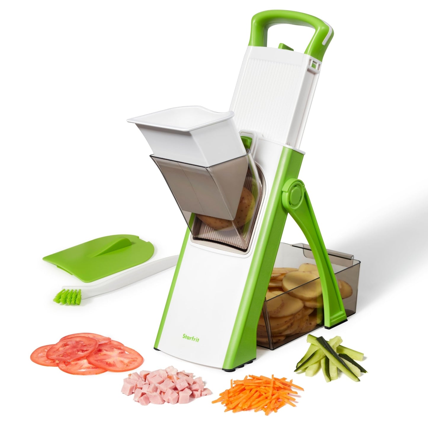 Starfrit Super Pump’N’Slice, Safe Vertical Mandoline, Oversized Feeder, Vegetable Slicer, Chopper, Adjustable Thickness