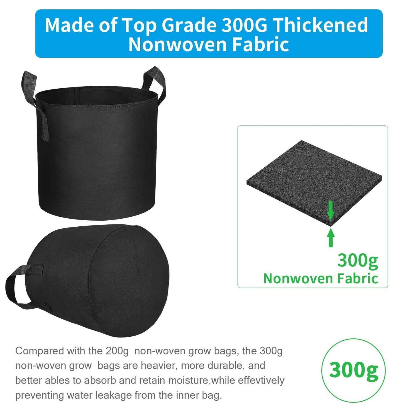 ADORMA 12 Packs 20 Gallon Grow Bags, Heavy Duty 300G Thickened Nonwoven Fabric Plant Pots with Handle