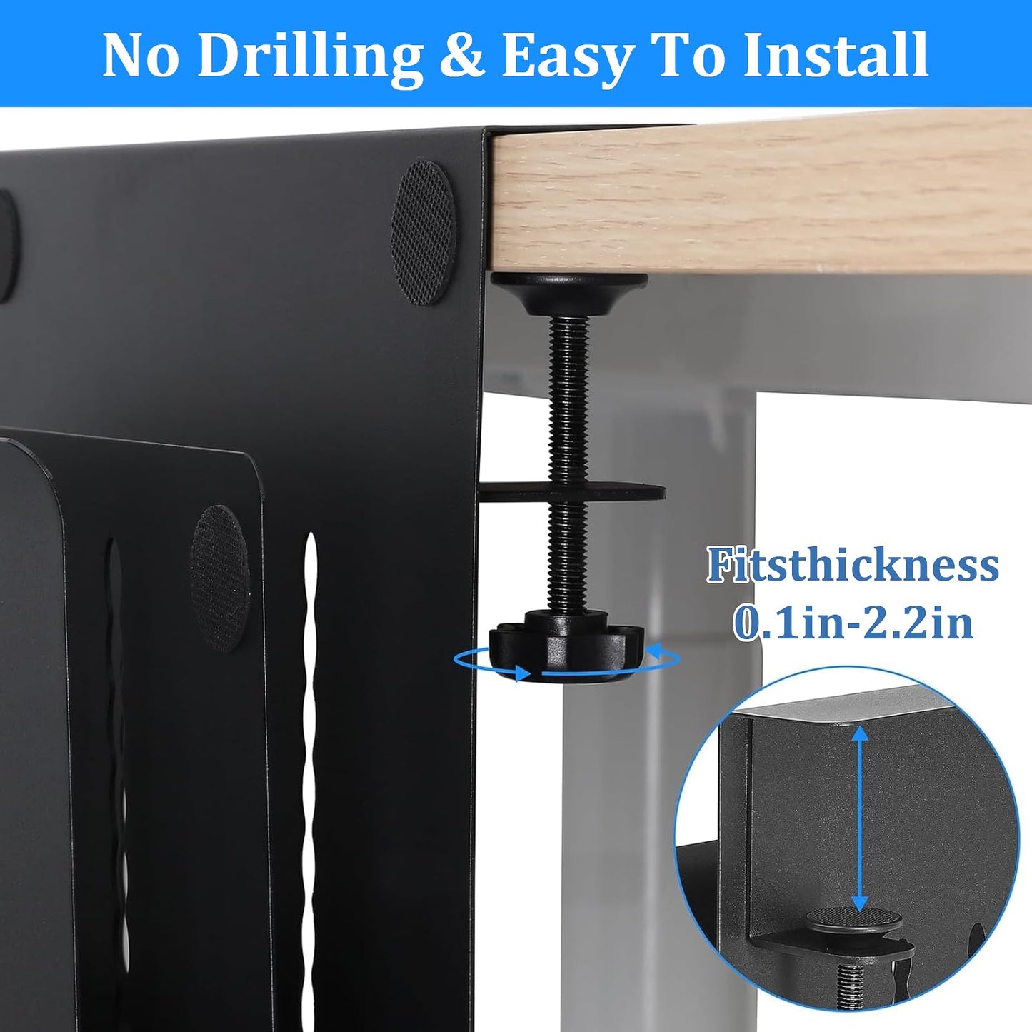 Desk Side Storage, Under Desk Laptop Mount, Table Side Hanging File Organizer Laptop Holder, No Drill Clamp On Cable Management Tray with 2 Magnetic Pen Holder for Office and Home, Load 22 Lbs