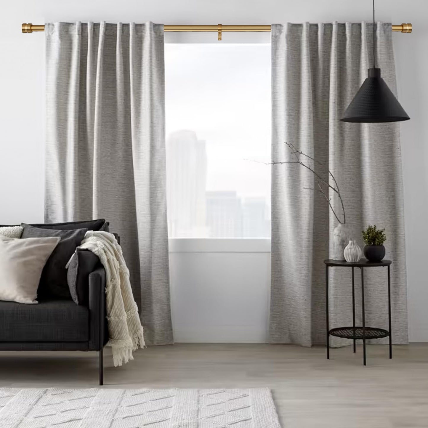 16-150 inch Long Adjustable Warm Gold Curtain Rods,1 inch Diameter Splicing Heavy Duty Rod Set with Aluminum Finals for Windows, Door, Drapery, Closet