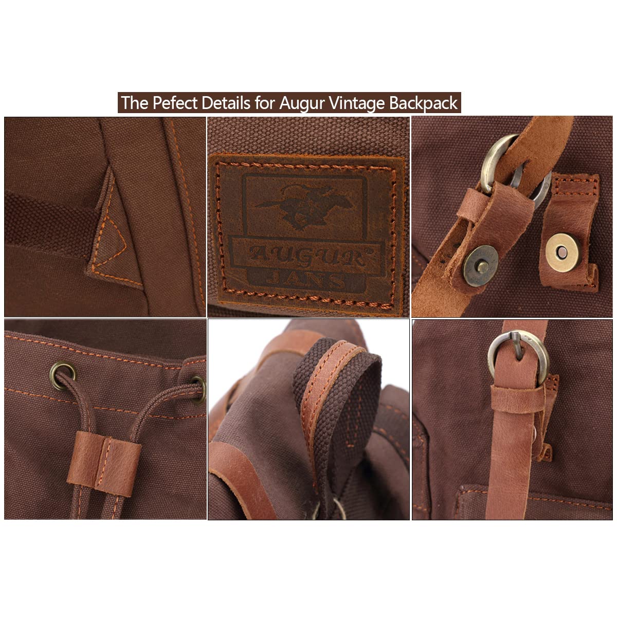 AUGUR Canvas Backpack,17 inch Laptop Backpack Vintage Canvas Leather Backpacks Casual School College Bag Pack Bookbag Hiking Travel Rucksack Daypack (L-Coffee)