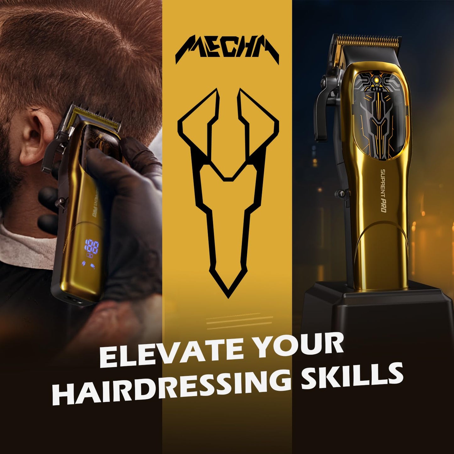 Professional Hair Clippers for Men- High Torque Brushless Motor with DLC Coated Ceramic Blade, Mens Cordless Hair Clippers Set for Barbers with Charging Base, Fashion Gift for Men - Gold