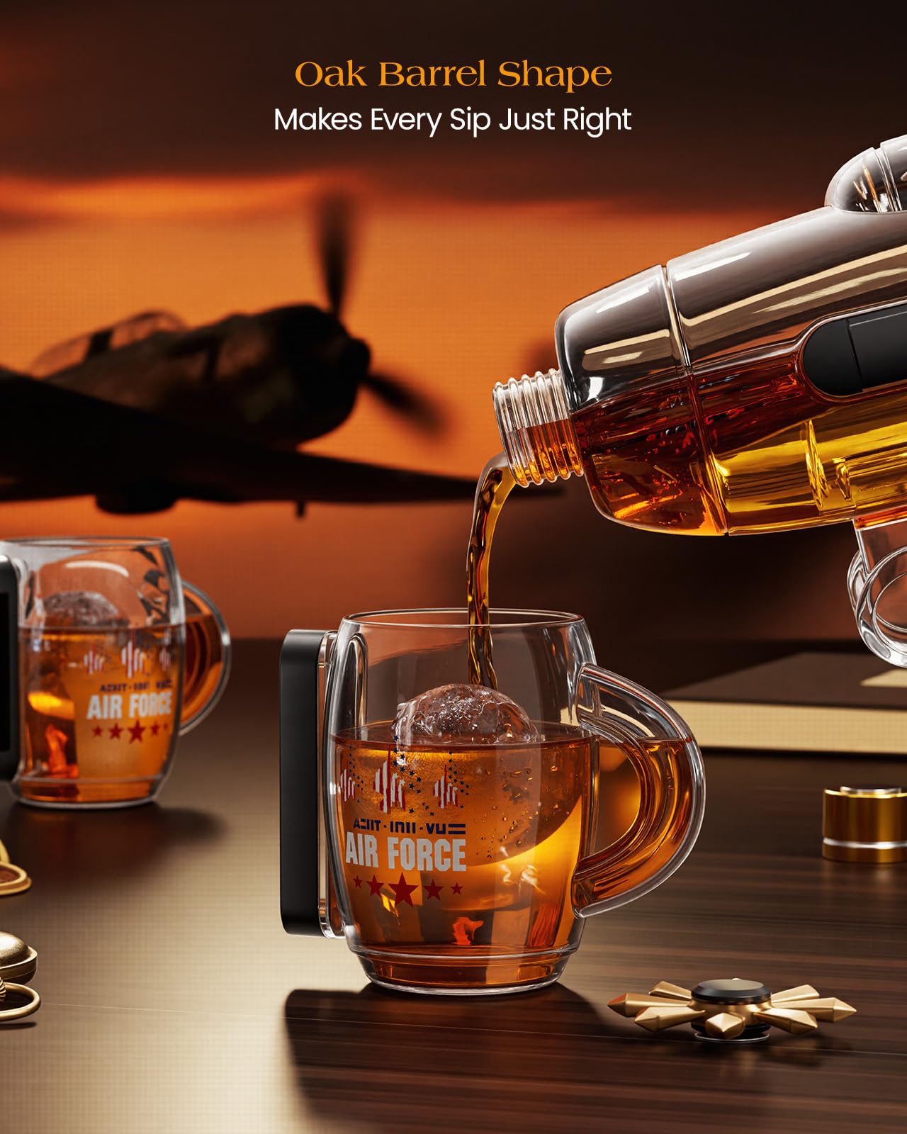 Birthday Gifts for Men Dad, Kollea Fighter Aircraft Whiskey Decanter Set with Whiskey Glasses, Cool Anniversary Fathers Gift Ideas for Him Husband Brother, Funny Military Present, Bar Drinking Party
