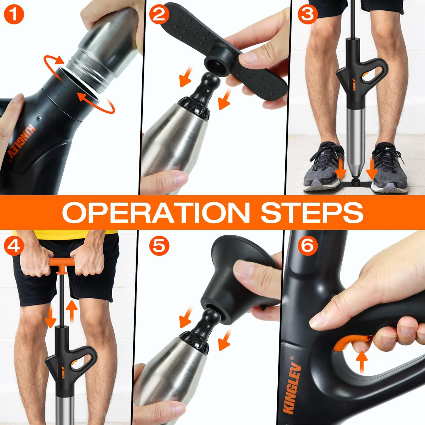 Air Drain Blaster Plunger, High Pressure Plumbing Tool for Toilets, Sinks, Bathrooms, Kitchen Drains, Stainless Steel