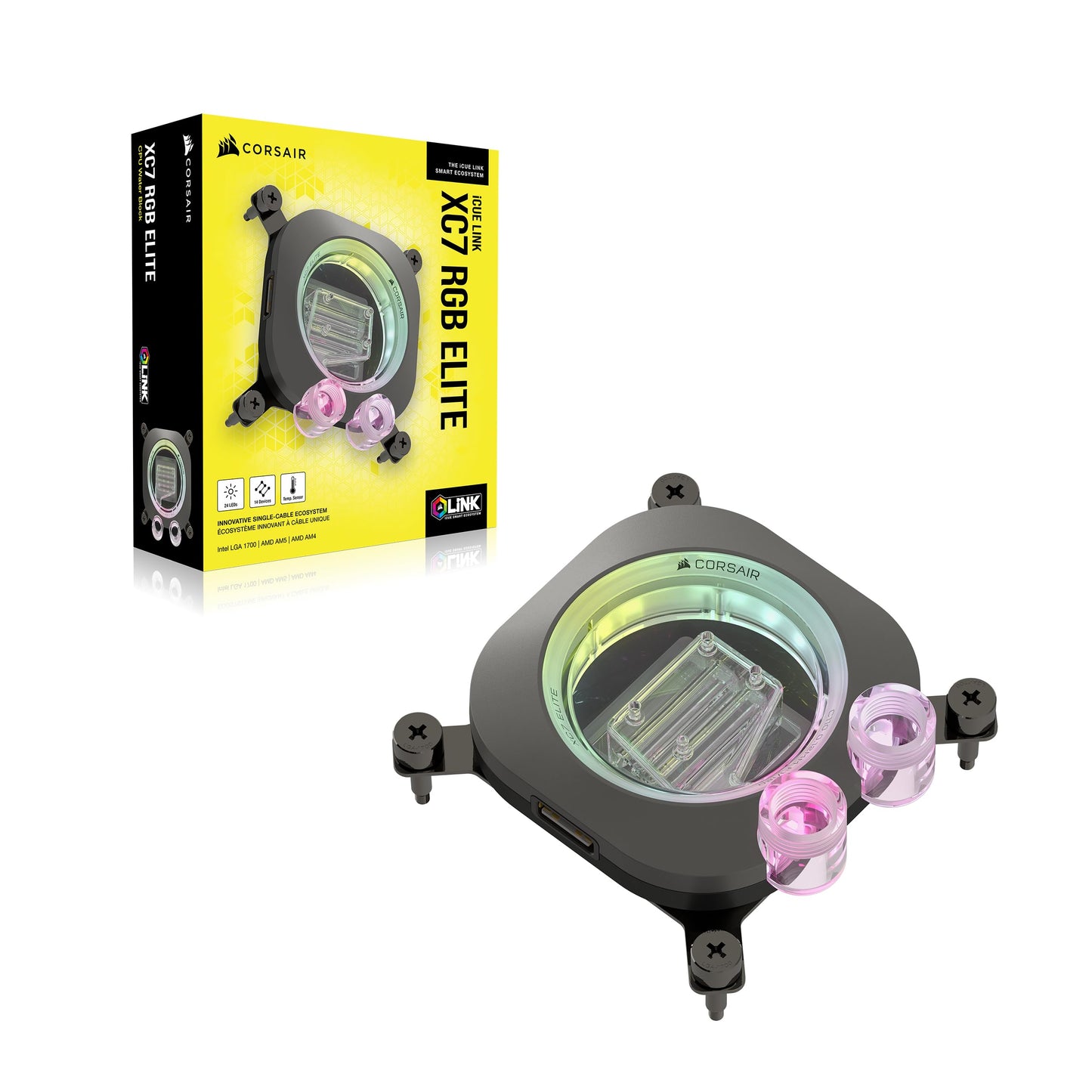 CORSAIR iCUE Link XC7 RGB Elite CPU Water Block - Transparent Flow Chamber - 24 RGB LEDs - Fits Intel® LGA 1700, AMD® AM5 and Older - Stealth Gray
