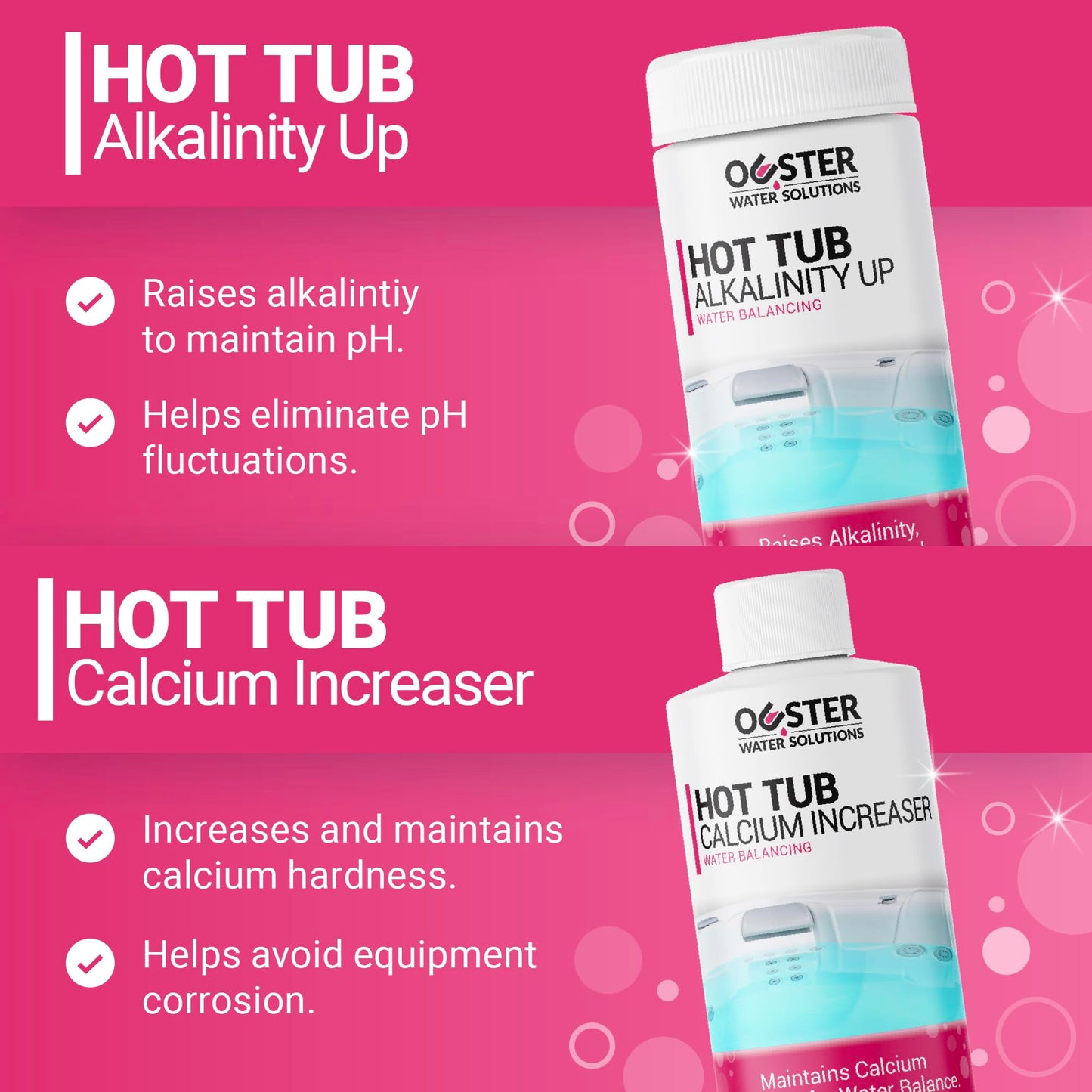 Bio Ouster Hot Tub Water Balancing Kit – Spa pH Up, pH Down, Alkalinity Increaser, Calcium Hardness Increaser & Test Strips – Spa Chemicals Starter Kit for Inflatable & Acrylic Hot Tubs – Made in USA