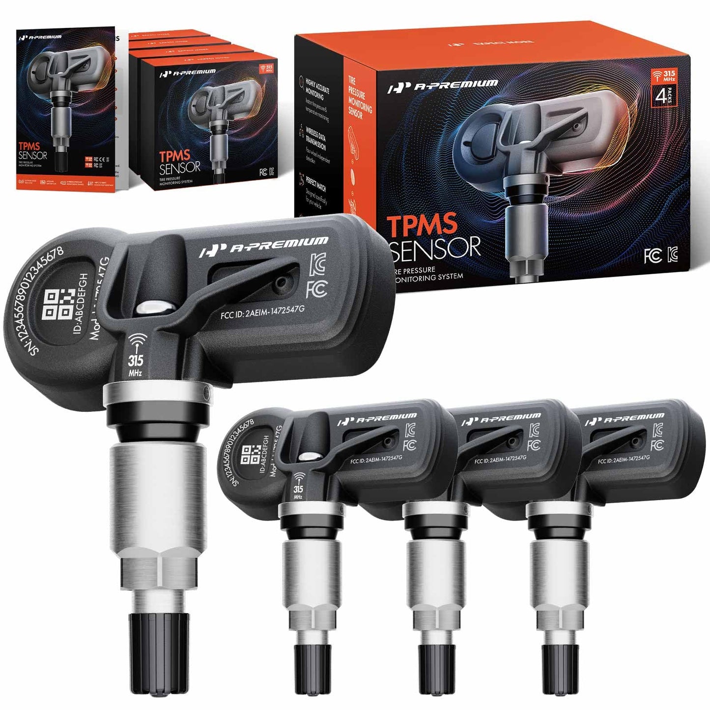 A-Premium 4PCS Pre-programmed TPMS Sensor Tire Pressure Monitoring Sensor - Compatible with Ford, Lincoln Models - Bronco, Edge, F-150, Mustang, Ranger, Mark LT, MKC, MKZ, Nautilus, Navigator - 315MHz