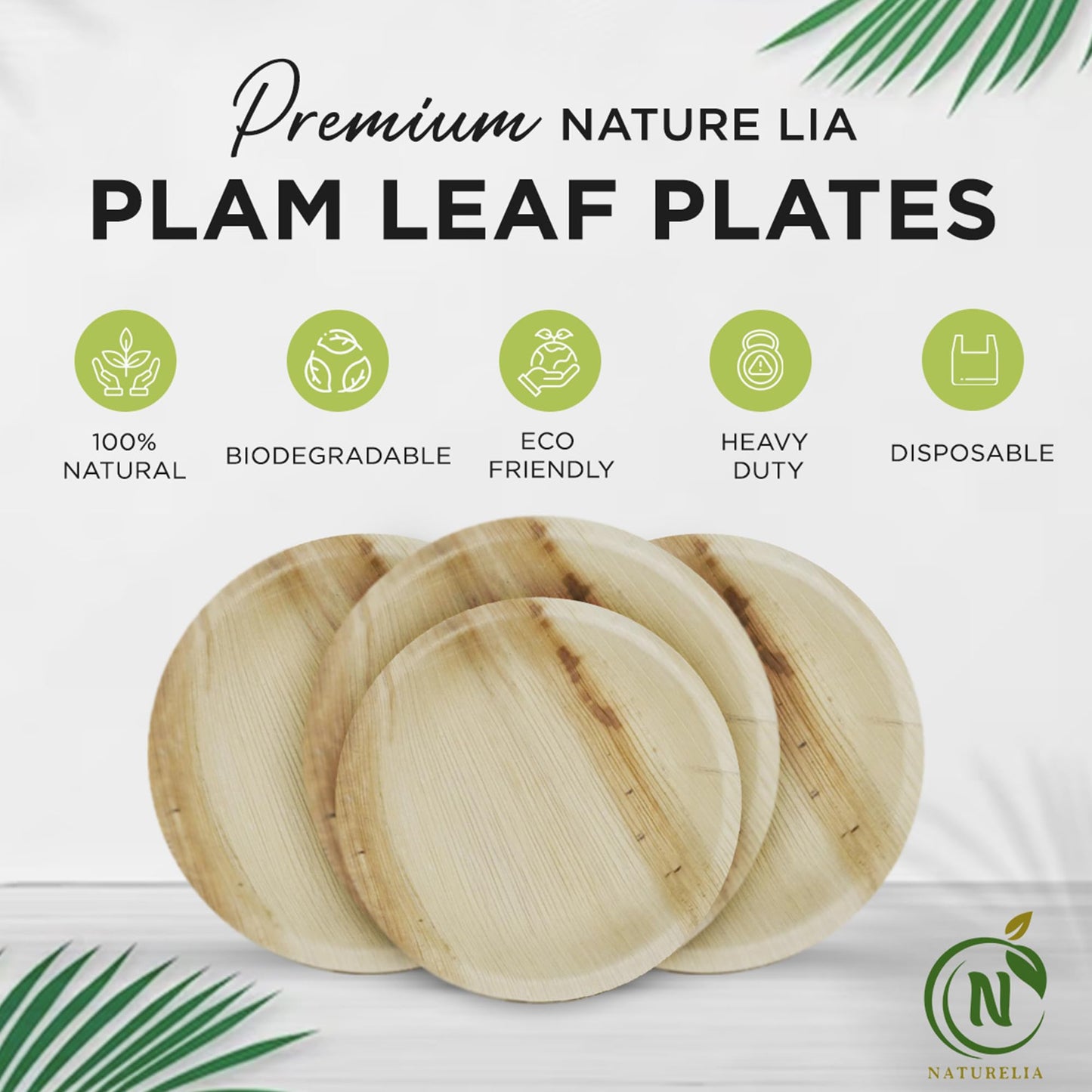 Naturelia 100% Compostable Combo 7” & 10” Palm Leaf Disposable Plates (48 Pck)- Biodegradable, Natural & Eco Friendly Disposable Plates for Wedding, Party, Picnic & Event