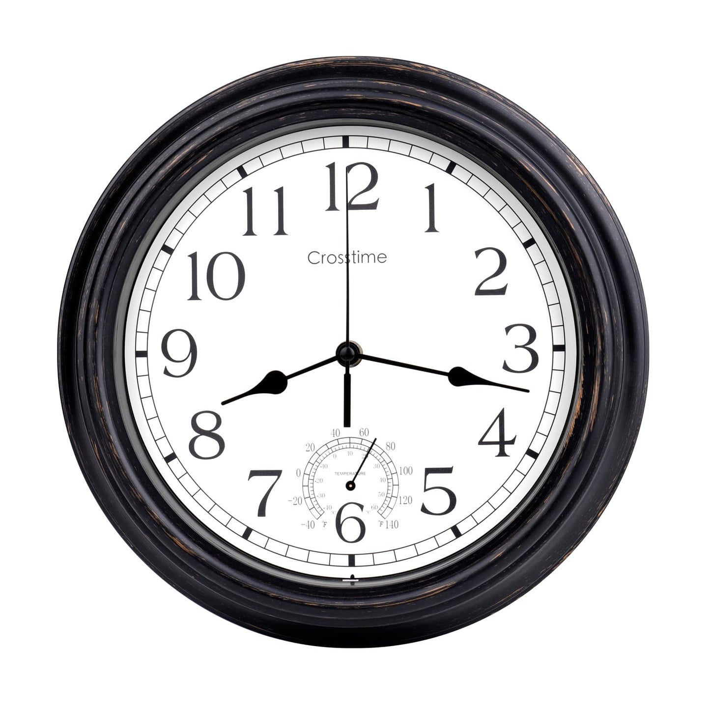 16 Inch Large Outdoor Clock Waterproof with Thermometer Combo, Retro Indoor Outdoor Wall Clocks for Patio Pool Garden Living Room Decor,Bronze