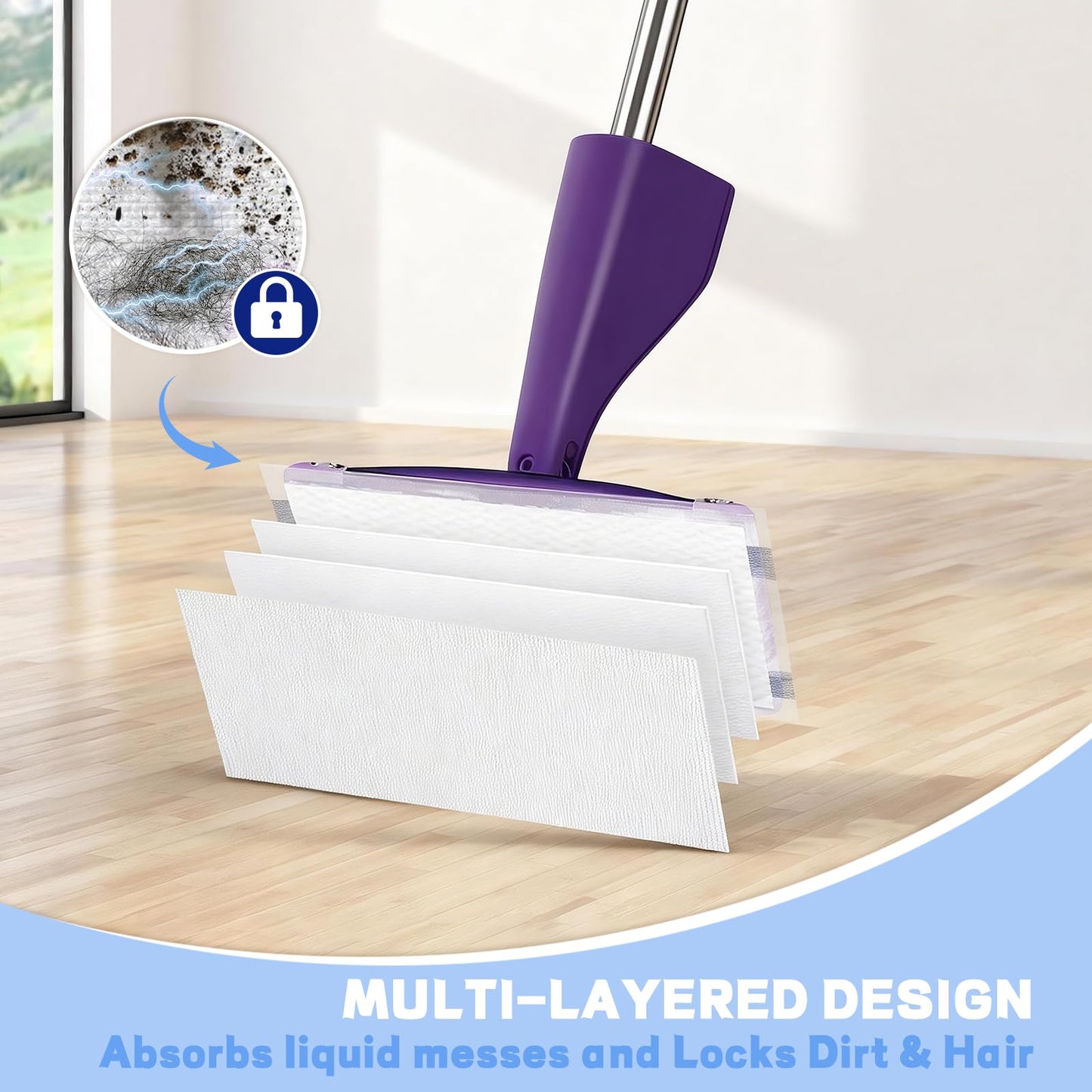 96 Pack Mop Pad Refills for Swiffer Wet Jet Mop Pads, Disposable Mopping Pads Refill for Multi Surface Floor Cleaning, 4-Layer Super Absorbent & Heavy Duty