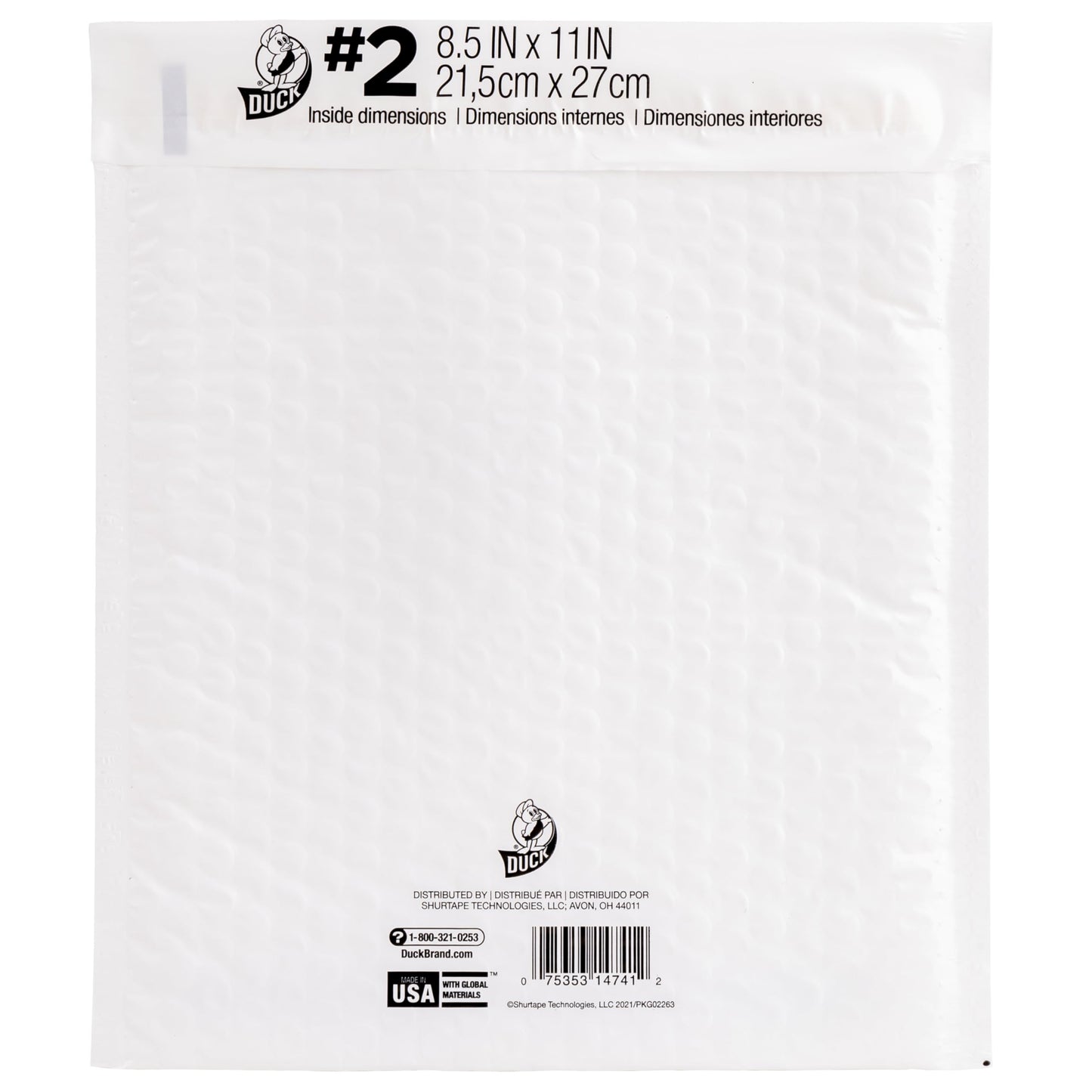 Duck Max #2 Poly Bubble Mailer, White, 8.5 inch x 11 inch, 25 Pack
