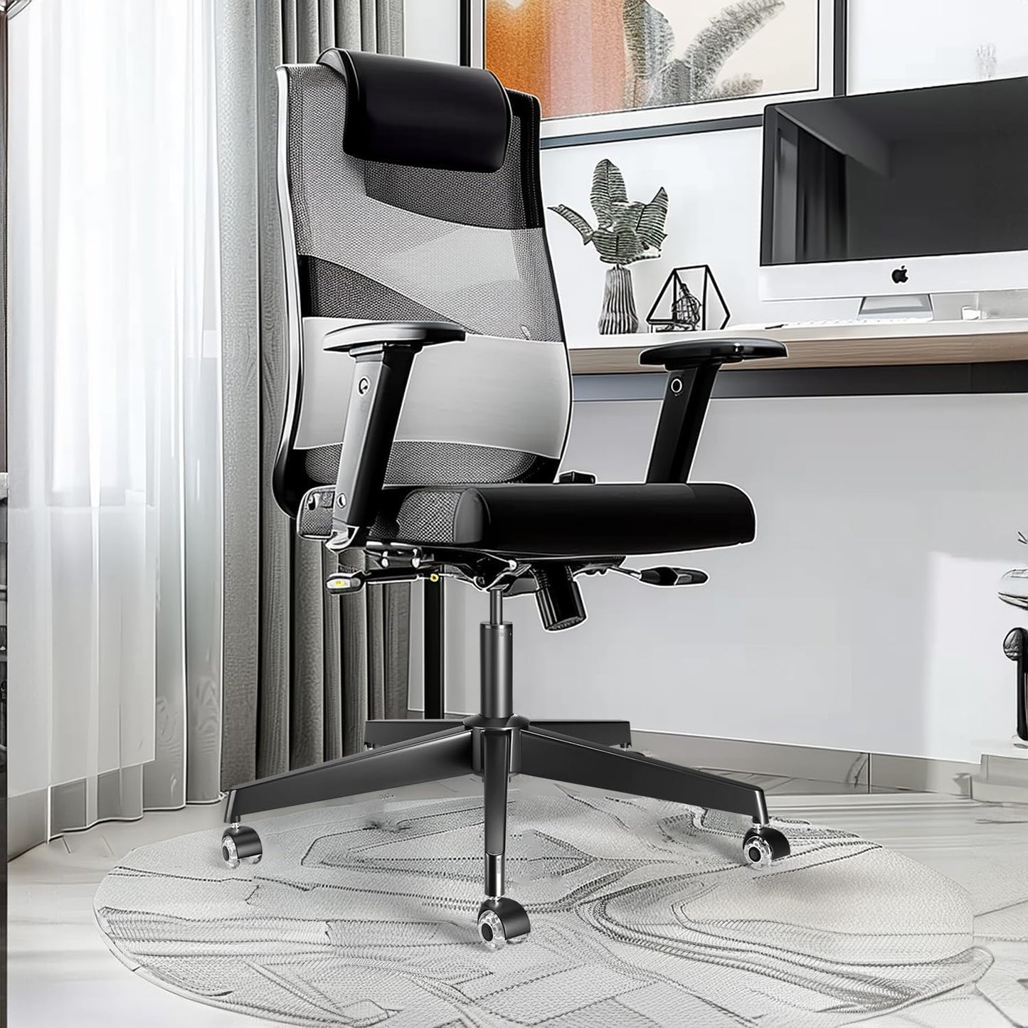 Mastery MART 28" Heavy Duty Office Chair Base Replacement Parts, 2400 Lbs, Desk Chair Reinforced Metal Leg with Universal Gas Cylinder Hole and Casters Sockets, Matte Black