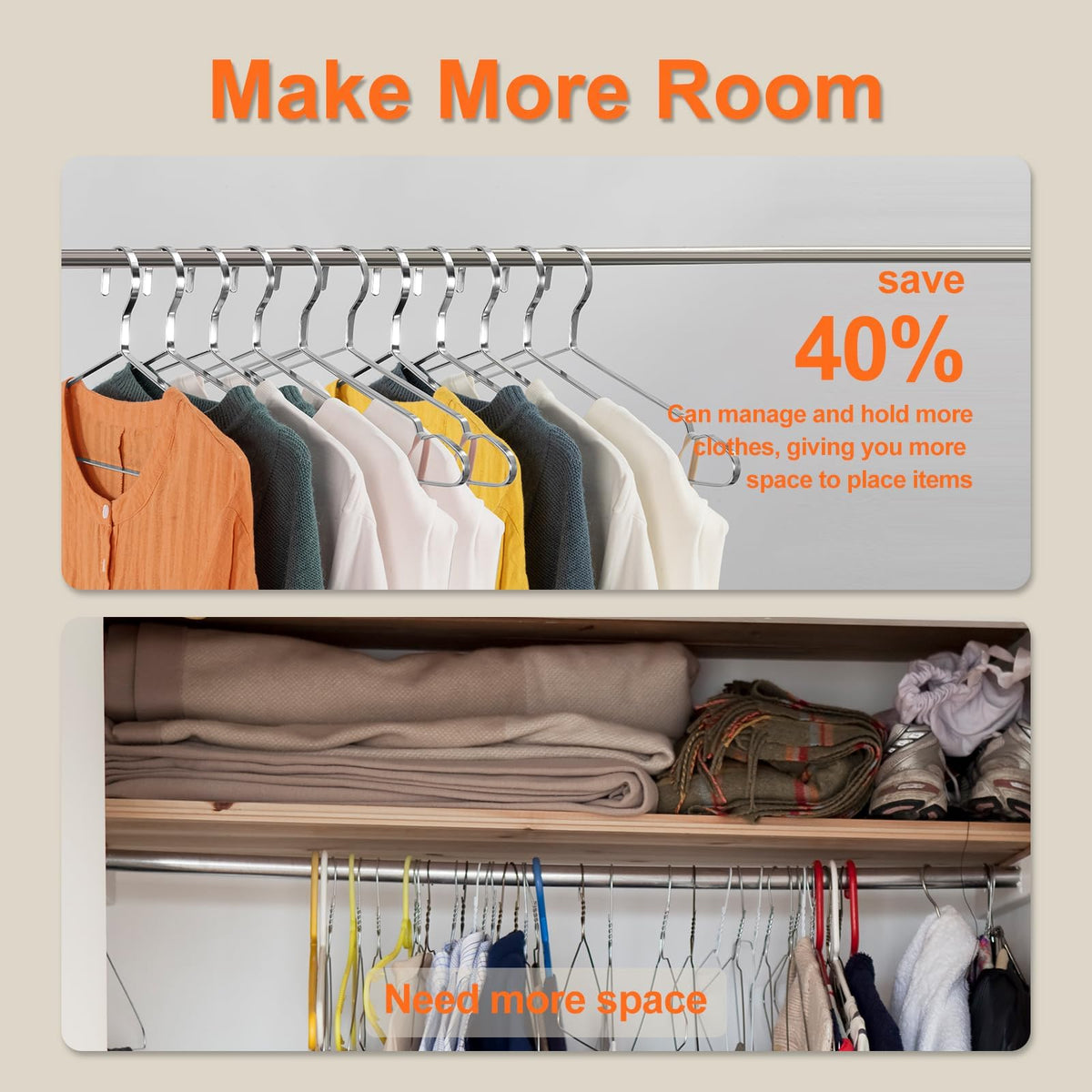 Jiang&Rong Stainless Steel Hangers 20 Pack, 16.5 Inches Coat Hangers, Strong Metal Heavy Duty Hangers, Space Saving Clothes Hanger, Non Slip Hangers, Adult Hangers, Bulk Hangers, Silver Hangers