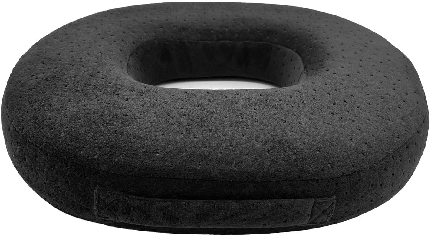 Donut Pillow Memory Foam Seat Cushion - Non-Slip Bottom,Portable Orthopedic Hemmoroid Pillow Cushion Support Pad for Tailbone Pain，Coccyx, Bed Sores, Post Natal, Sciatica (Black)