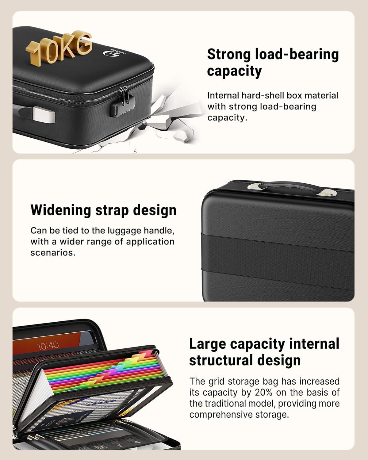 Oterri Fireproof Document Box, Hard Case Safe Box with Lock, Upgraded 8 Layers Large File Organizer, Water Resistant Safe for Important Documents, Certificates, Laptop, Passports - File Box in Black