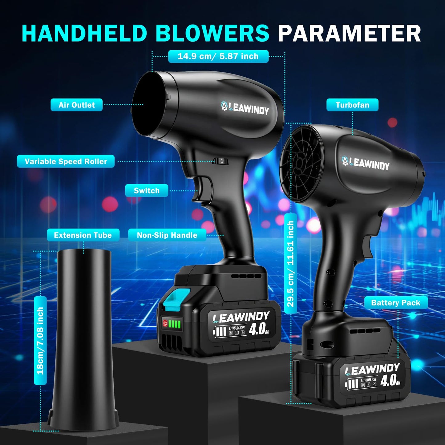 Cordless Leaf Blower with 6 Speed Mode, 800000RPM Handheld Leaf Blower, Lightweight Mini Turbo Jet Blower with 1 X 4.0Ah Batteries and Charger, Rechargeable Leaf Blowers for Lawn Care, Patio, Car