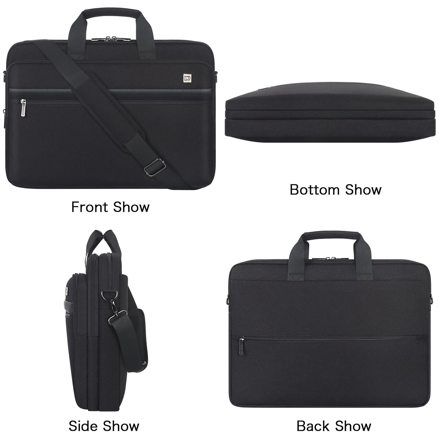 DOMISO 17-17.3" Laptop Briefcase Waterproof & Shockproof Business Bag w/Luggage Strap & Anti-Theft - Fits 17" Laptops, Black