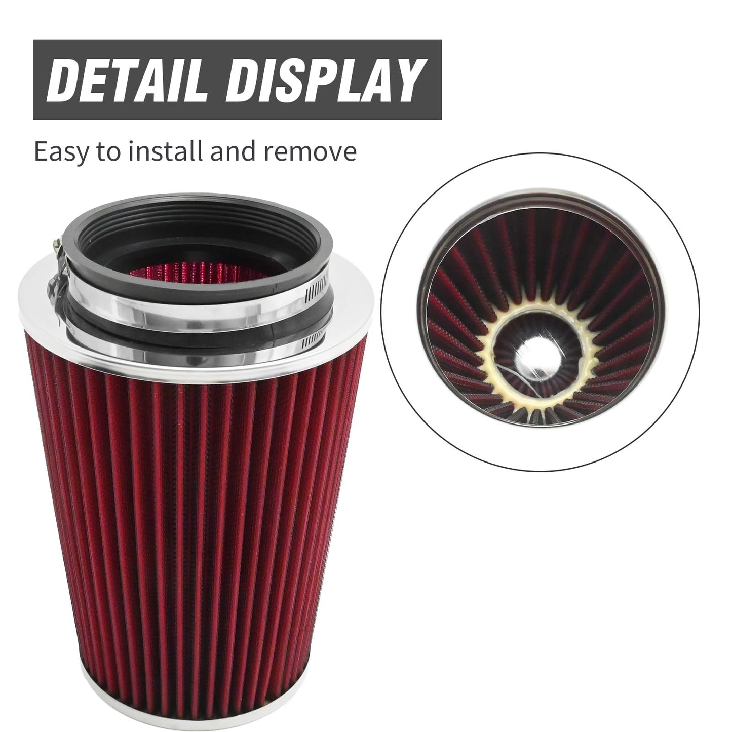 Anxingo 4-Inch 102 MM Inlet Round Taper Cone Air Filter Cleaner, Washable Reusable for Car and Motorcycle