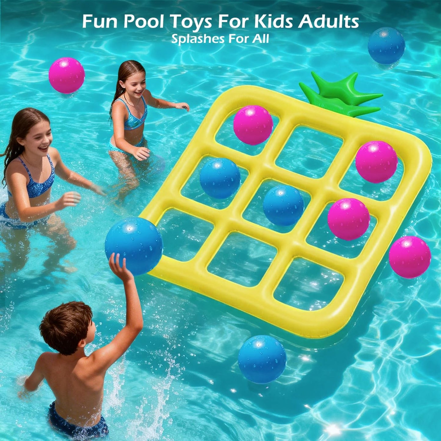 Jasonwell Tic-Tac-Toe Pool Toys Games - Giant Floating Tic Tac Toe Game Float with 10 Balls Pineapple Pool Game Party Toy Floats Yard Field Day Games Outdoor Beach Toys for Adults Teens Kids