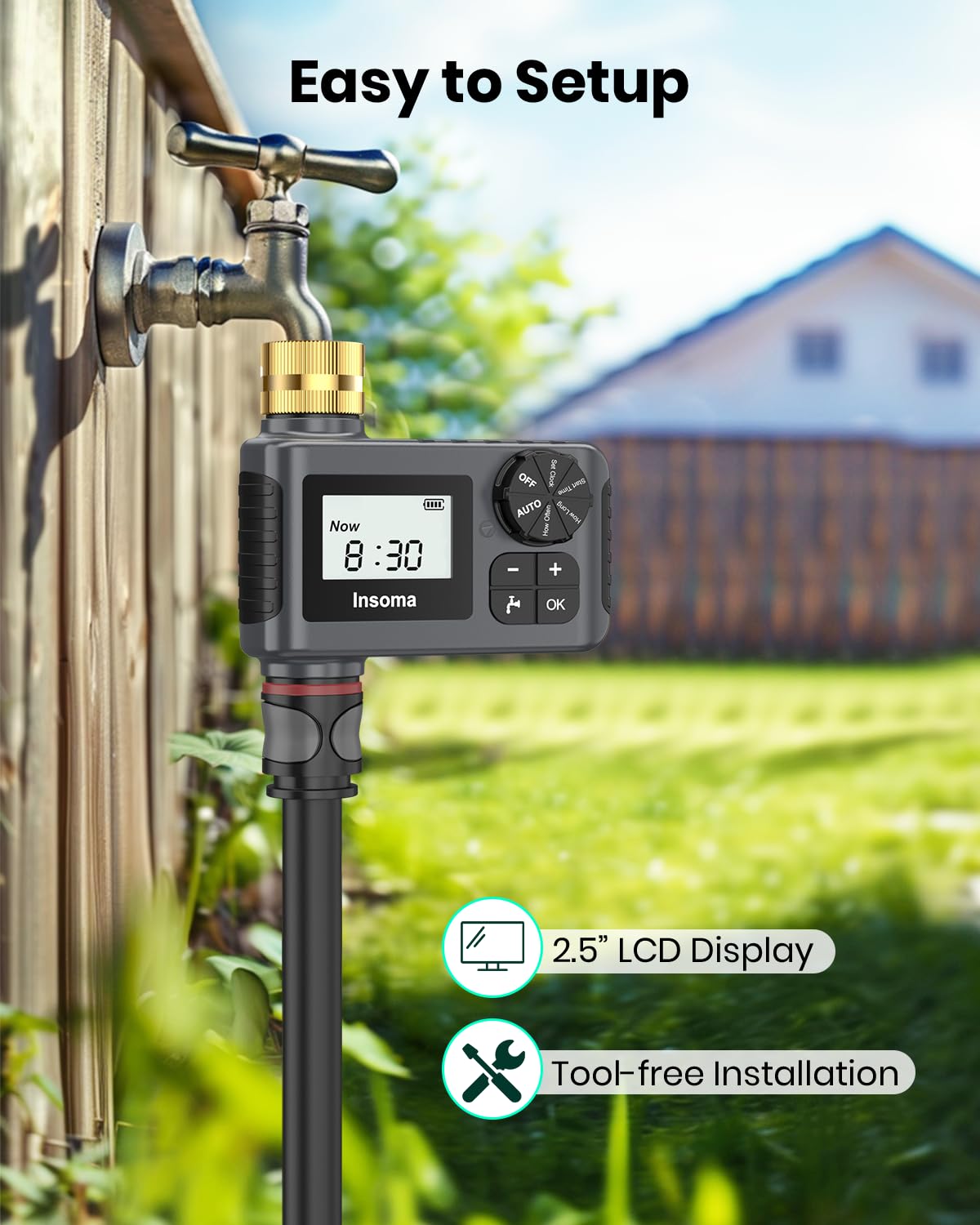 [Upgraded Version] Sprinkler Timer with Brass Swivel, Programmable Water Timer for Outdoor Garden Hose, Hose Timers with Rain Delay/Manual/Auto Mode, Drip Irrigation and Lawn Watering System, 1 Outlet