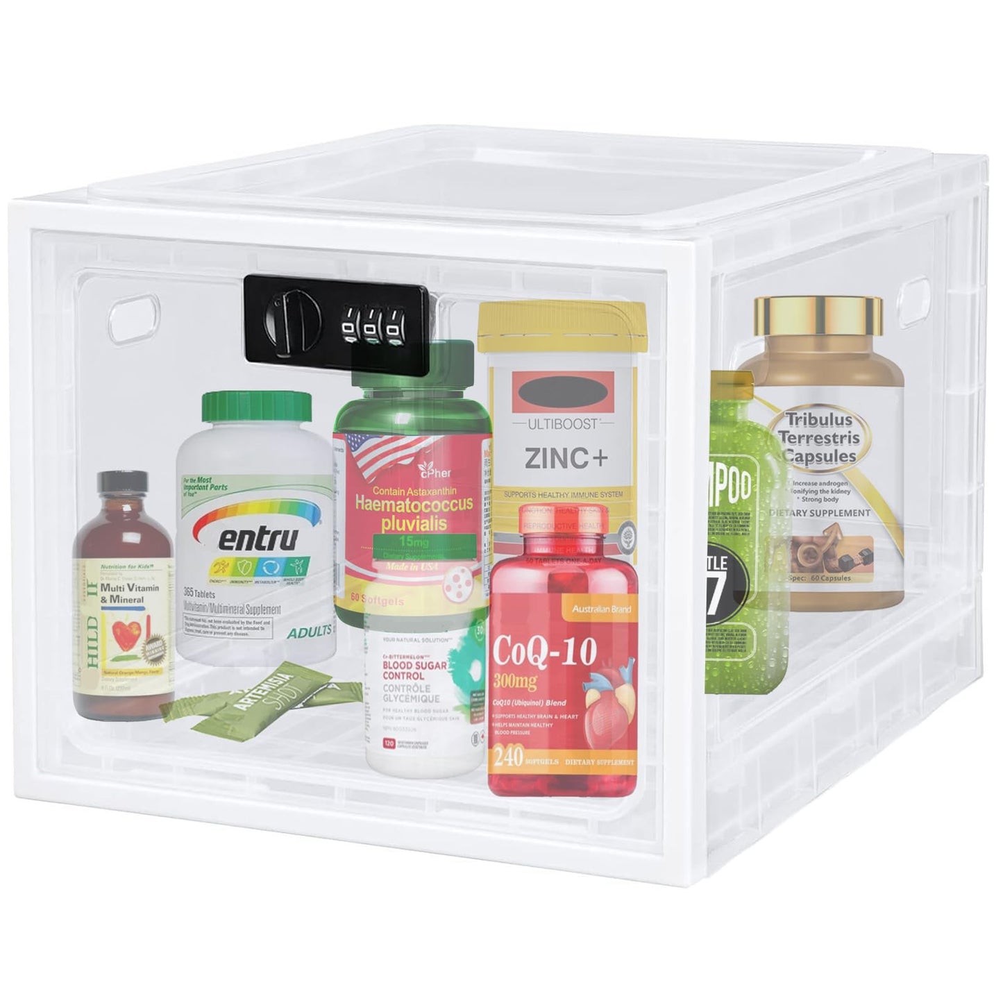 EMLTHORY Medication Lock Box with Code for Safe Medicine Storage Bin Organizer Lockable Box for Everyday Use/Fridge Food/Snacks/Phone/Tablet Jail Lock Box