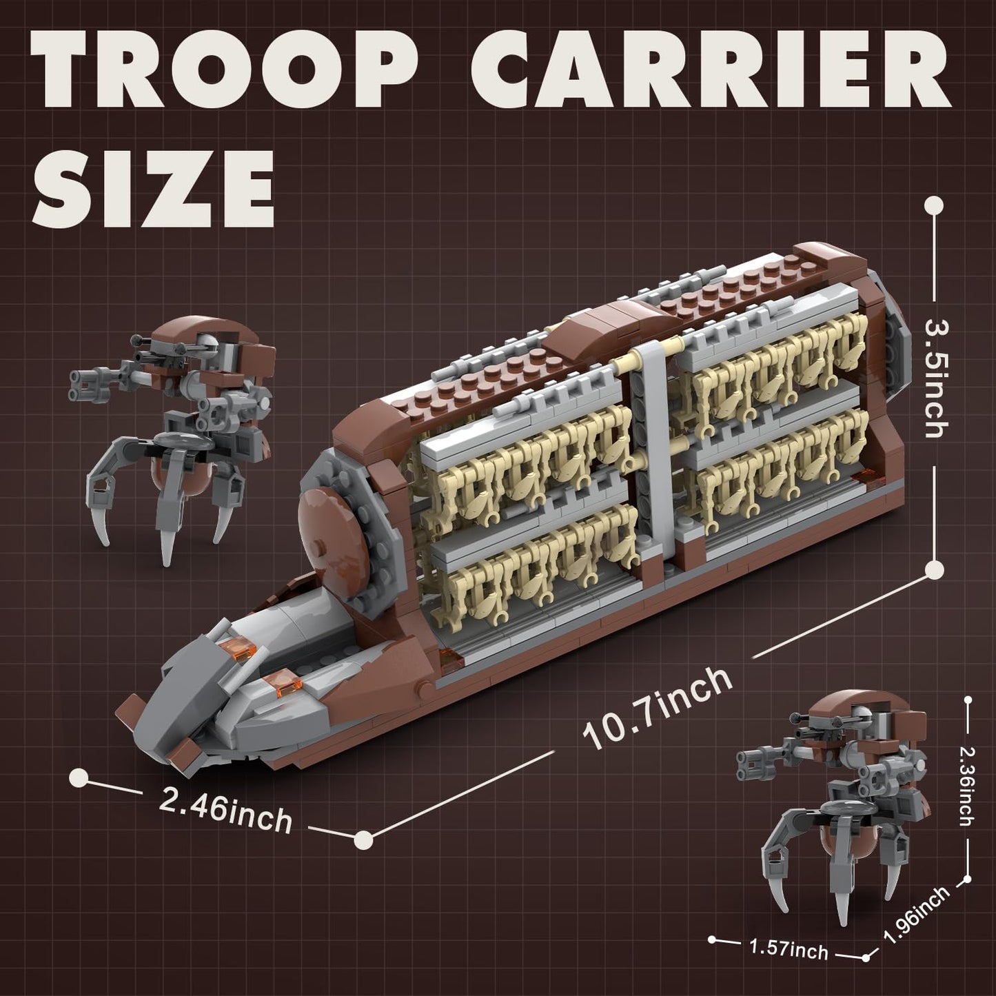 BrickTribe Battle Army Clone Platoon Attack Craft Building Set, 537 Pieces with 32 Battle Soldiers and 2 Droideka, Troop Carrier Building Toys Gift for Star Fans and Kids