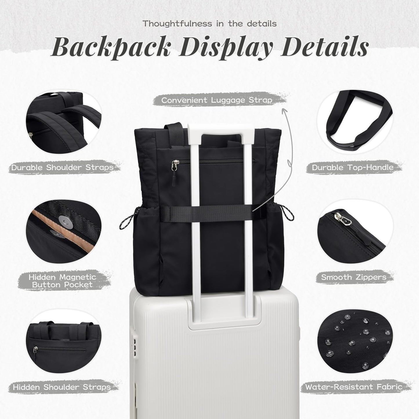 Convertible Laptop Backpack Yoga Sports Bag Quilted Tote Bag, Yoga Mat Carrier Bag for Travel, Fitness, Office and Shopping (Black)