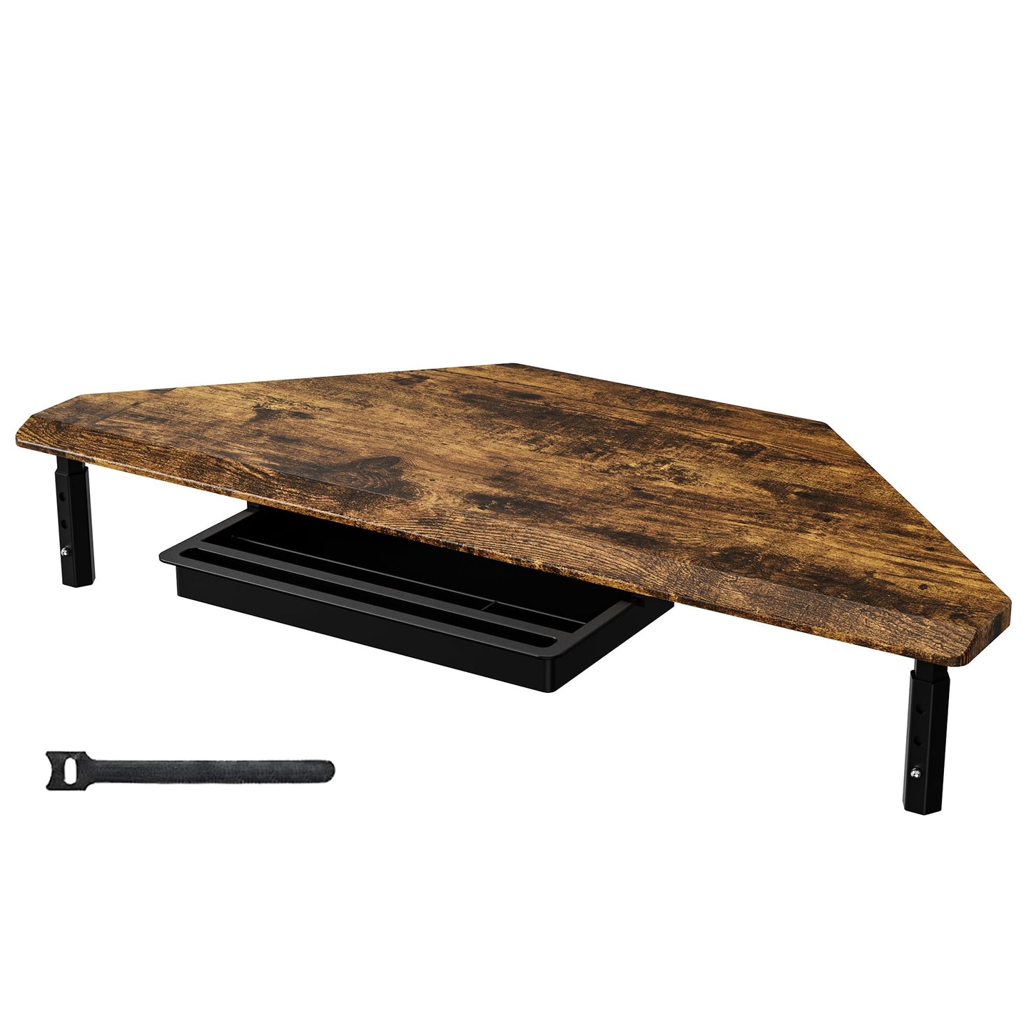 ETHU Triangle Monitor Stand Riser with Drawer - Adjustable Height Corner Riser for PC/Laptop, Ergonomic Desktop Computer Stand, Supports 44.09 LBS, Walnut
