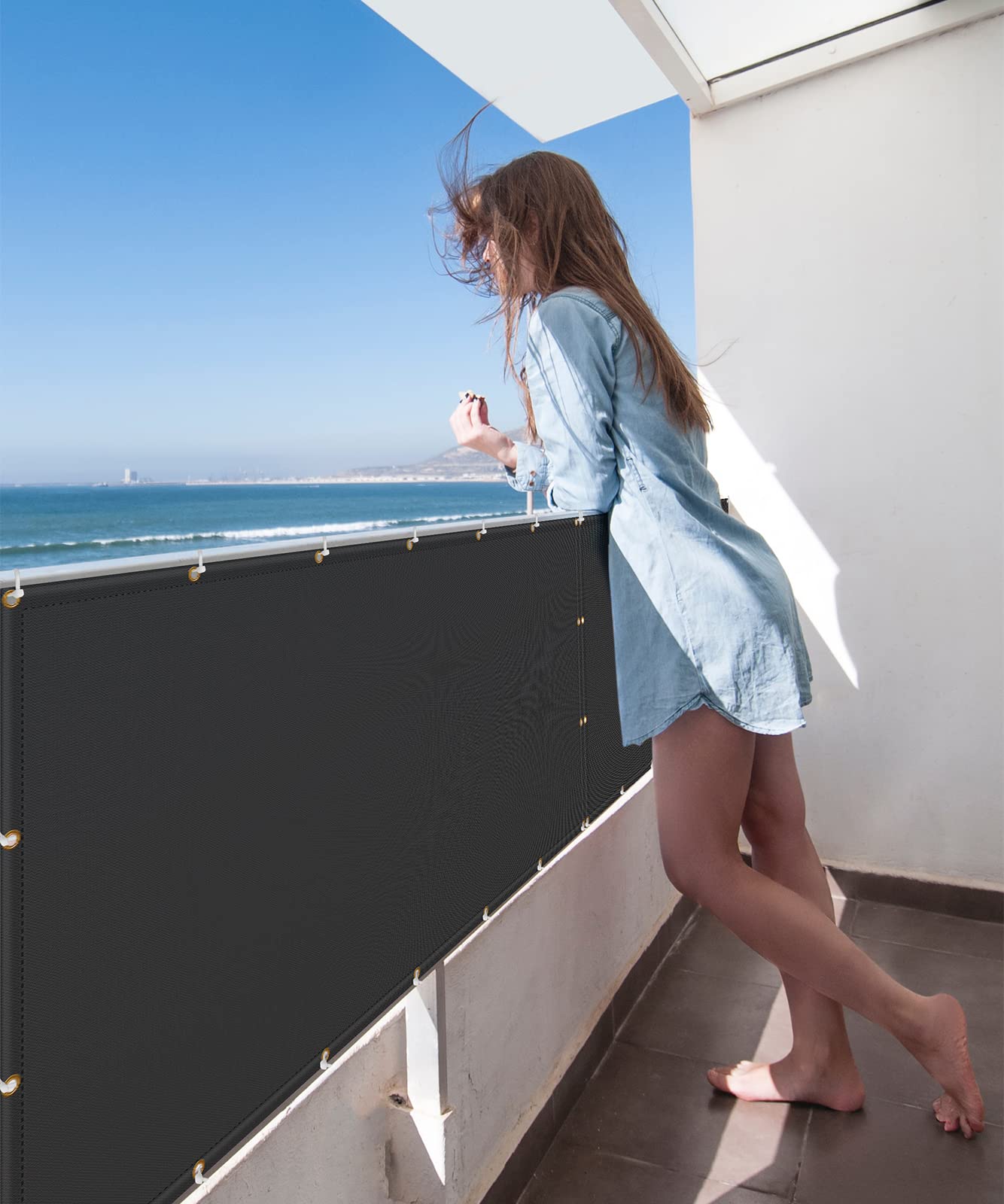 FLASLD Fireproof Deck Fence Cover and Screen Protection Deck Railing from Grill Heat, Balcony Fence Privacy Screen, Outdoor Fence, UV Protection, Weather-Resistant, 90 cm x 300 cm