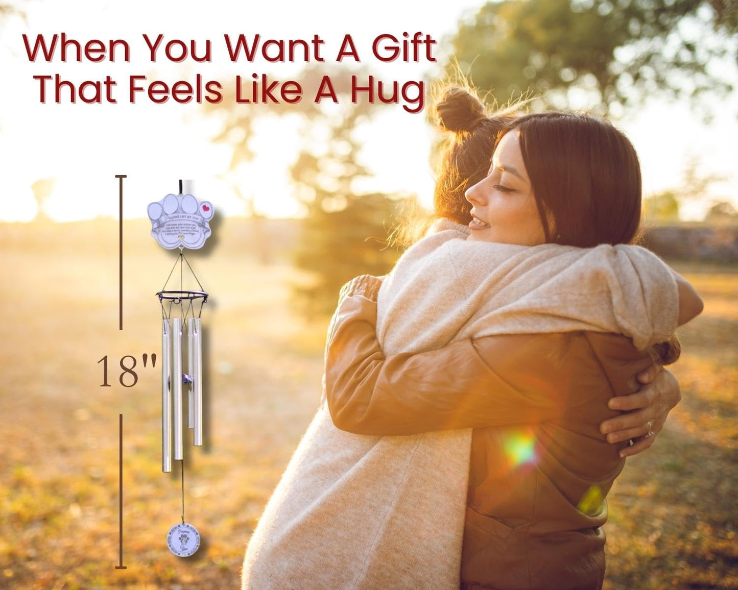 Pet Memorial Wind Chime - 12” Metal Casted Pawprint Wind Chime - A Beautiful Remembrance Gift For a Grieving Pet Owner- Includes “Pawprints Left By You” Poem Card.
