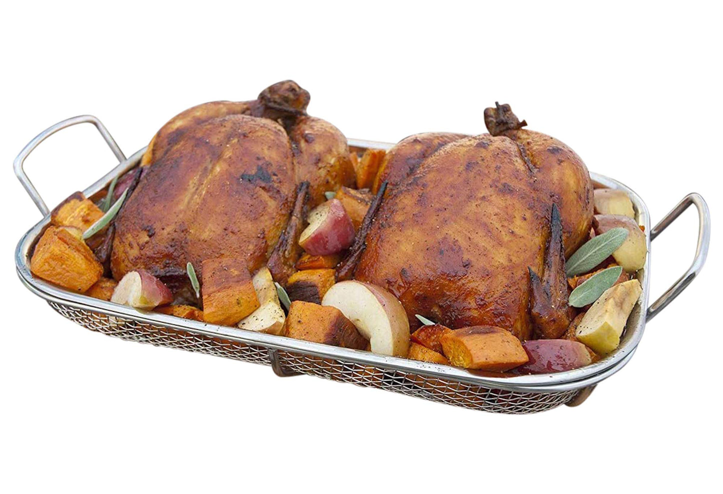 Outset Mesh Grill Roasting Basket with Handles, Stainless Steel, 11" x 16.5" x 4.5"