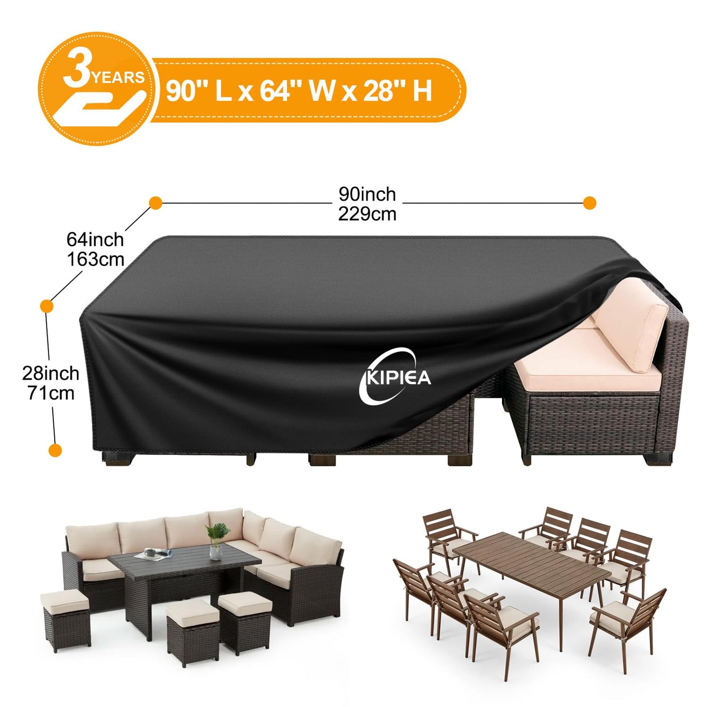 Kipiea Patio Furniture Covers Waterproof Winter, 420D Outdoor Furniture Set Covers, Heavy-Duty Patio Table Covers, No Tears Anti UV No Fading (90" L x 64" W x 28" H)
