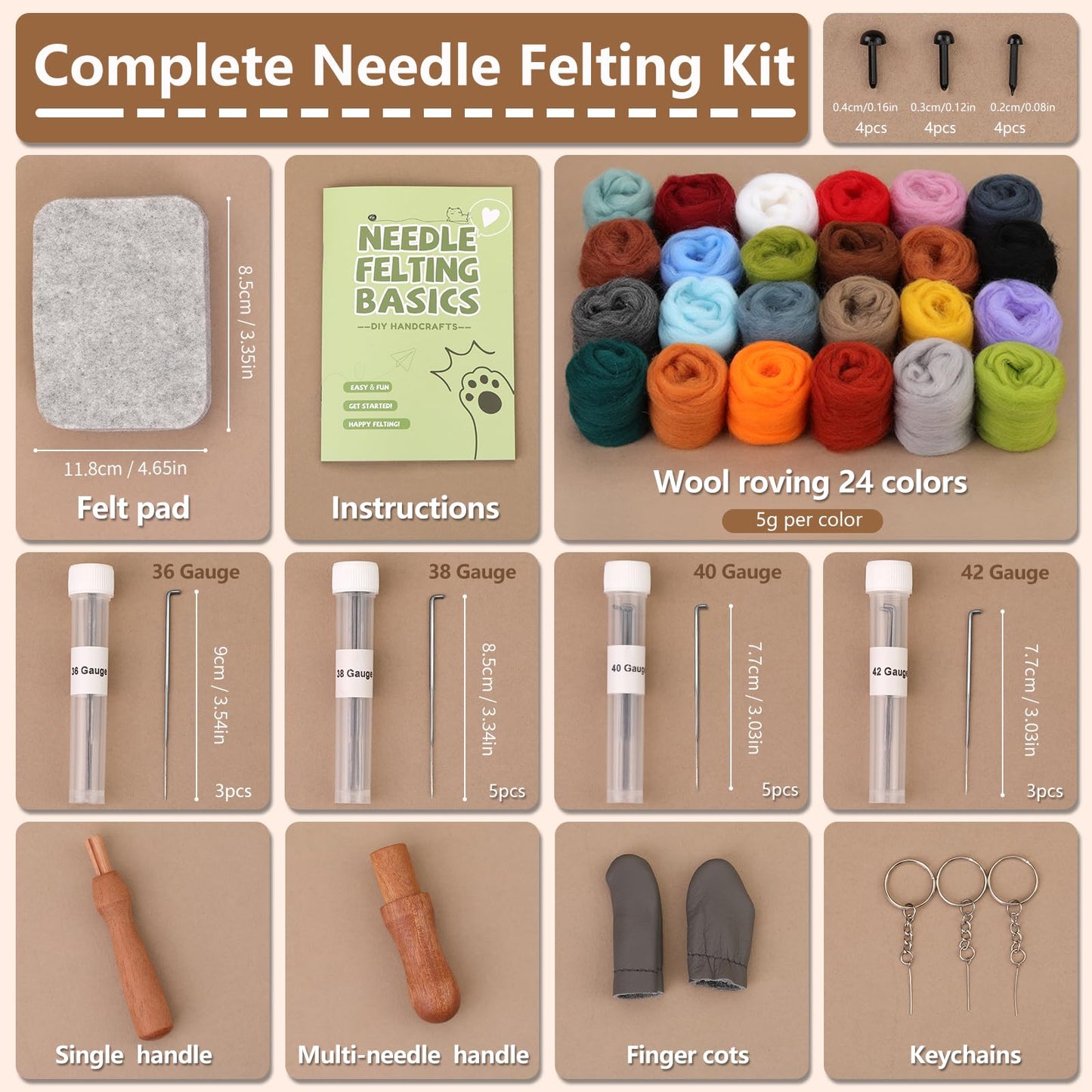 24 Colors Needle Felting Kit, Wool Roving with Felting Needles Kits for Beginners, Needle Felting Starter Kit with Mat Tools Supplies with Storage Bag for Diy Crafting