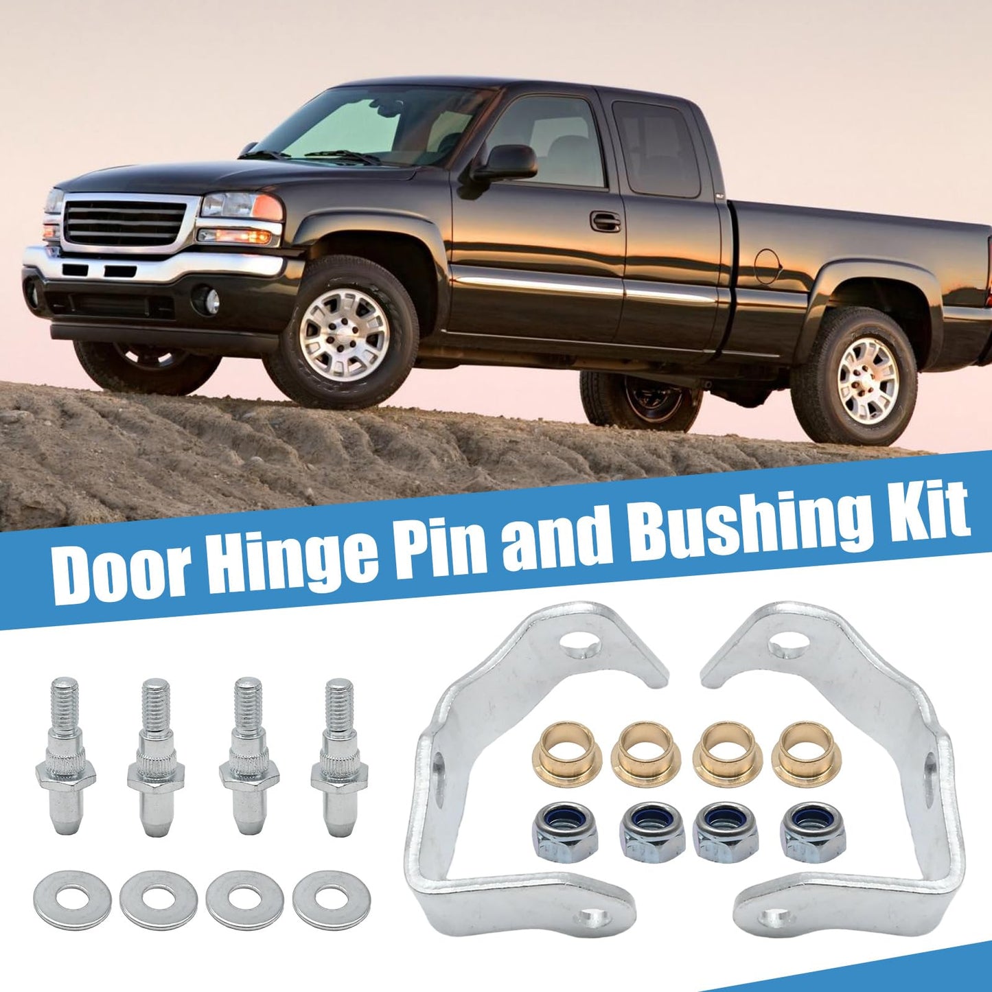 Anxingo 1 Pair 38456 Driver Side Door Hinge Pin and Bushing Kit Replacement for Chevrolet Silverado 1500 2500 3500 Replacement for GMC Sierra Yukon Left Door Hinge Pin and Bushing Kit Replace 6038456