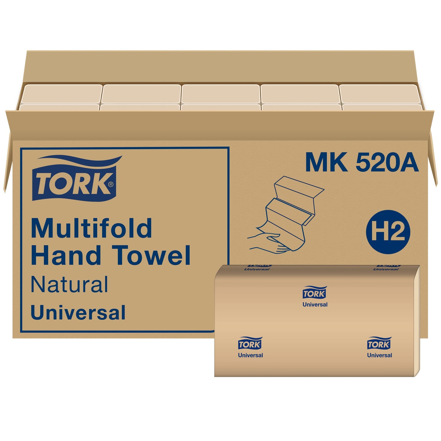 Tork Universal MK520A Multifold Paper Hand Towel, 1-Ply, 9.5" Width x 9.13" Length, Natural, (Case of 16 Packs, 250 per Pack, 4,000 Towels)