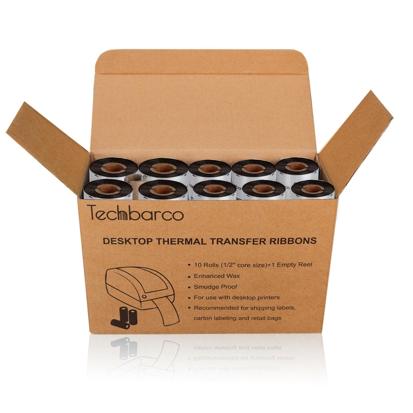 10 Rolls Desktop Thermal Transfer Ribbons -Enhanced Wax, 4.33" x 244'(110mm x 74m), 0.5”Core, for Zebra Desktop Printer
