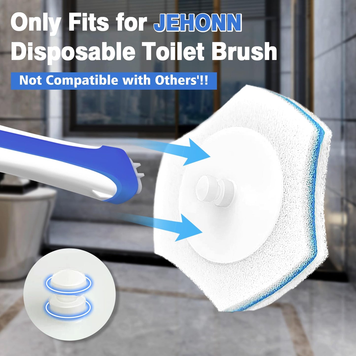 JEHONN Disposable Toilet Brush with 48PCS Wand Cleaner Refills, Wall Mounted Toilet Bowl Brush Holder Set, Bathroom Cleaning System for Sink Bathtub Wash Basin (Blue)