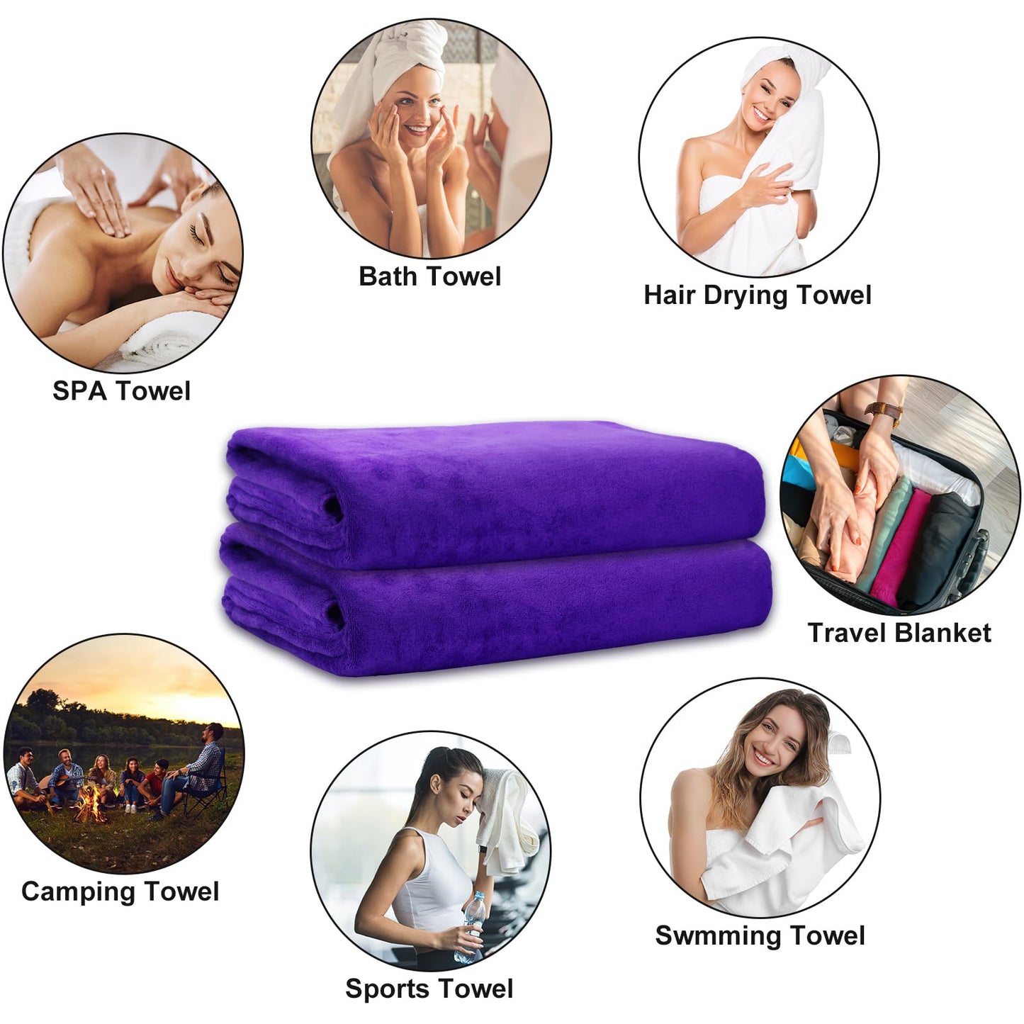 2 Pcs Extra Large Bath Towels, 40 x 80 Inch Oversized Bath Sheets Jumbo Microfiber Ultra Soft Shower Towels for Hotel,SPA,Camping Beach,Bathroom,Highly Absorbent Quick Dry(Dark Purple)