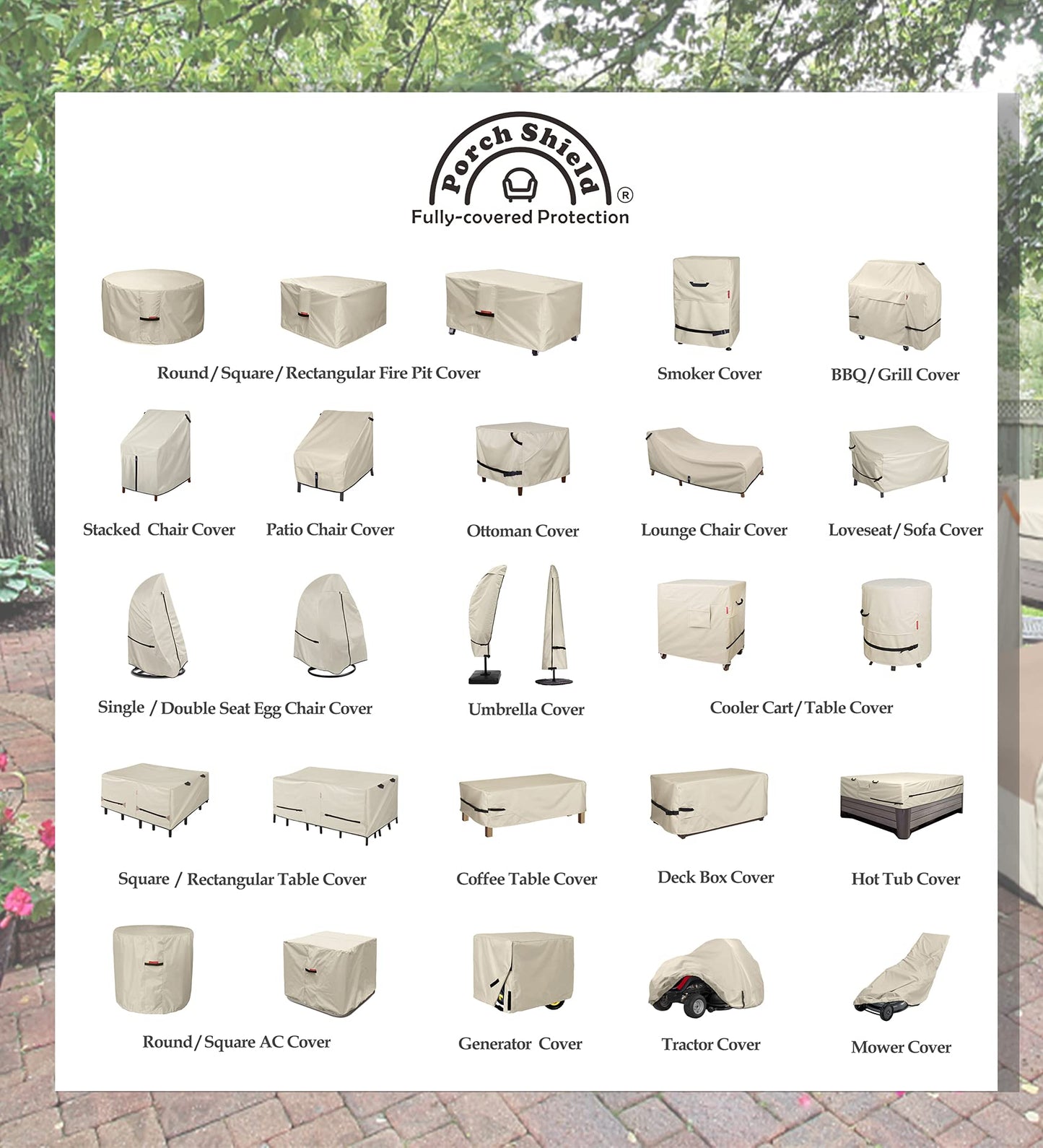 Porch Shield Patio 3-Seater Sofa Cover - Waterproof Outdoor Couch Deep Seat Sofa Cover 86W x 38D x 35H inch, Beige
