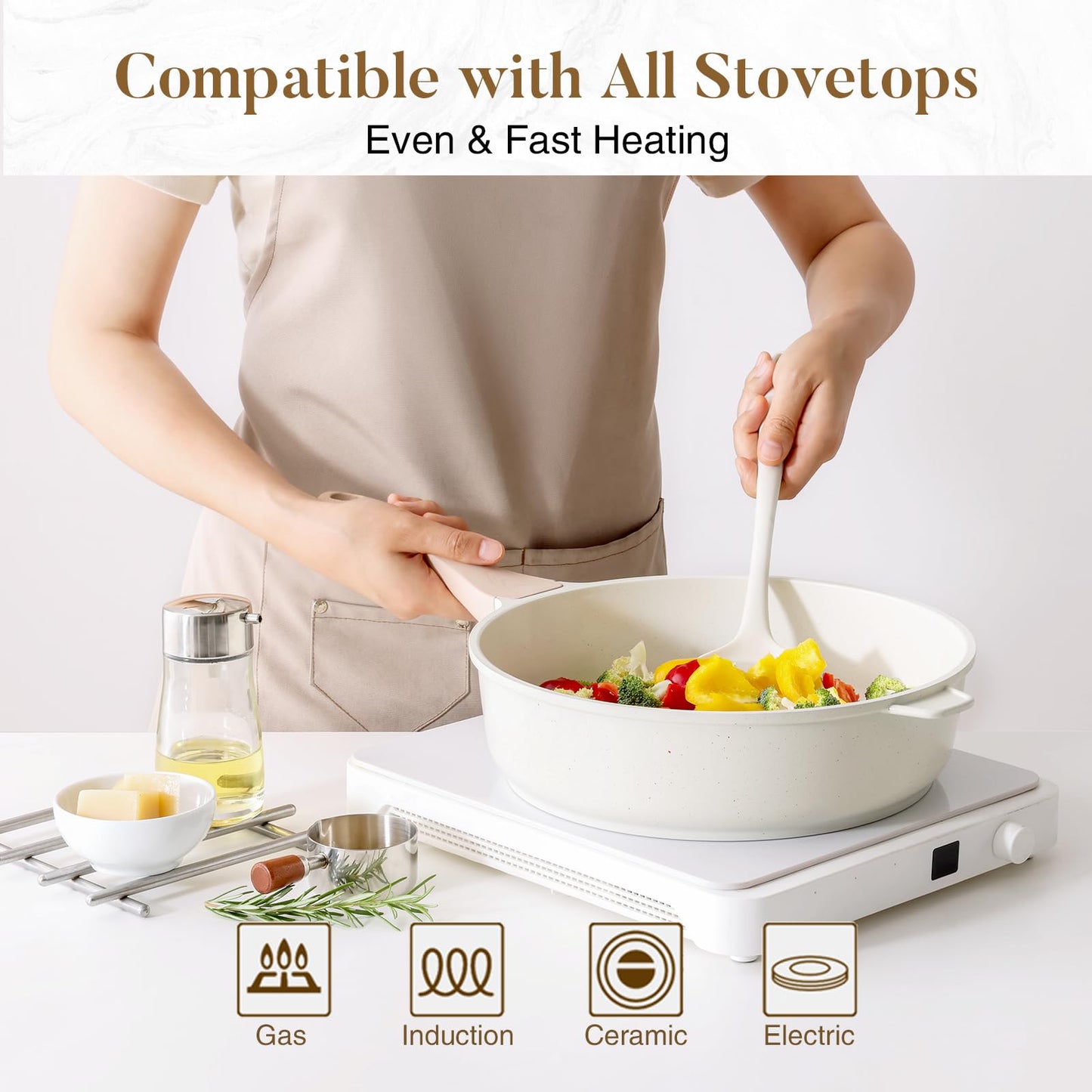 Kordisen Non-stick ceramic deep frying pan, 30cm non-toxic large frying pan with lid, healthy jumbo stove, frying pan for cooking, induction cookware, PFOA and PFOAS free