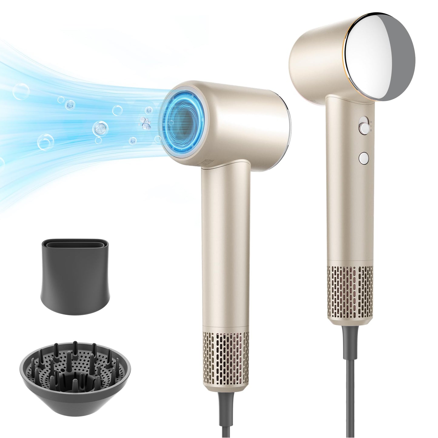 Professional Hair Dryer, 200 Million Negative Ionic Blow Dryer with 110000 RPM Motor, 1500W High-Speed HairDryer with Magnetic Nozzle & Diffuser for Salon, Home, Travel, Perfect for Gifts Golden