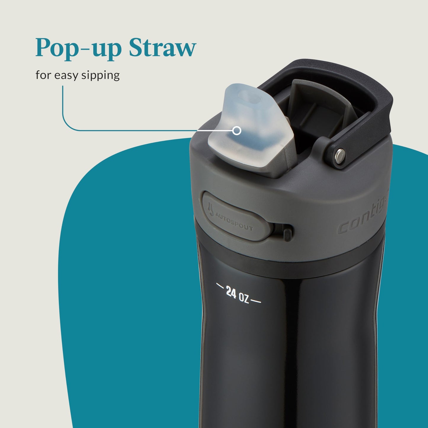 Contigo Ashland Chill 2.0 Stainless Steel Leak-Proof Water Bottle with Straw and Carry Handle for Easy Travel, Vacuum-Insulated and BPA-Free, Licorice, 24 oz (709 mL)